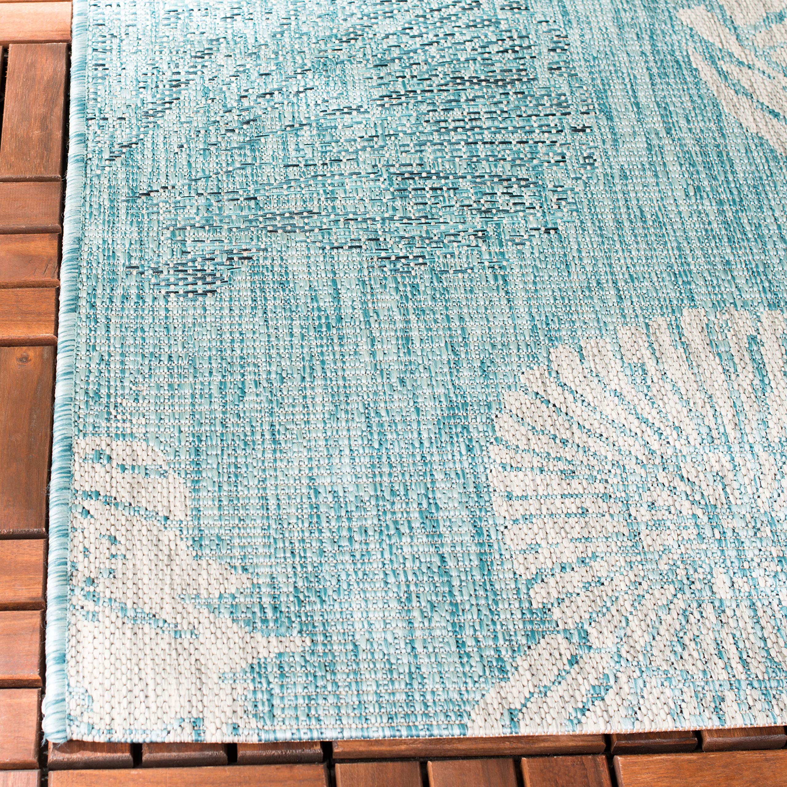 SAFAVIEH Courtyard Collection 8' x 11' Aqua & Cream Indoor Outdoor Rug - Waterproof, Easy Clean Area Carpet for Patio, Backyard, Mudroom, Deck & Poolside (CY8547)