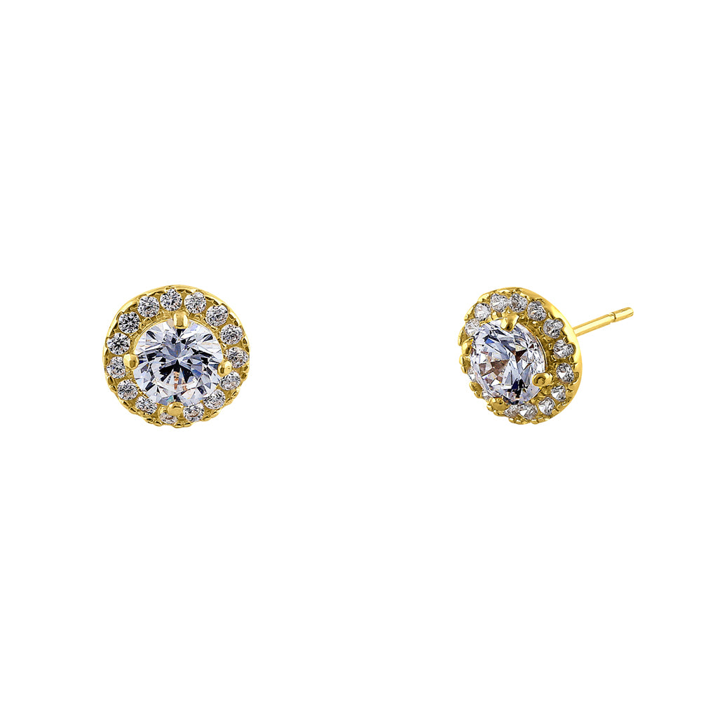 14K Yellow Gold Halo Round Cubic Zirconia Stud Earrings for Women - Elegant & Hypoallergenic Jewelry for Weddings, Parties & Everyday Wear