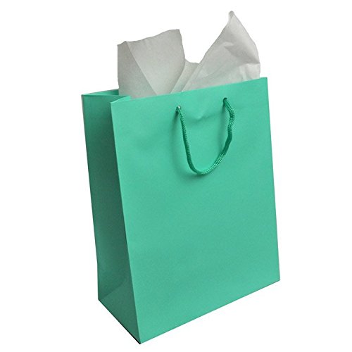 100 Large Aqua Gift Bags Bulk - Premium Quality Party Favor Bags for Birthdays, Weddings, Baby Showers & Holiday Gifting
