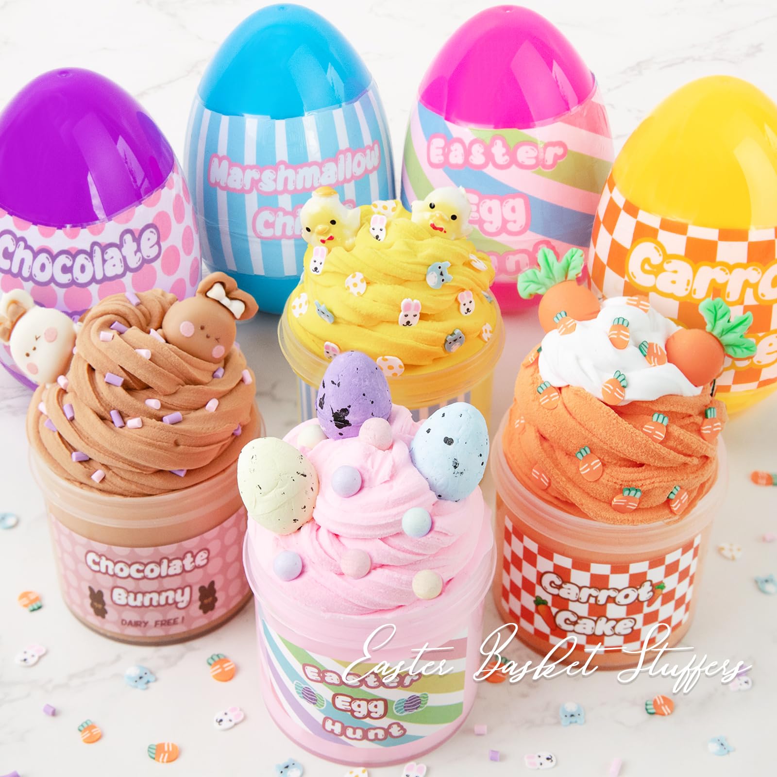 Easter Basket Stuffers for Kids - 4 Pack Prefilled Easter Eggs with Slime & Charms Inside - Fun Easter Basket Essentials for Toddlers, Teens, Boys & Girls - Perfect for Easter Egg Hunts, Party Favors & Holiday Gifts