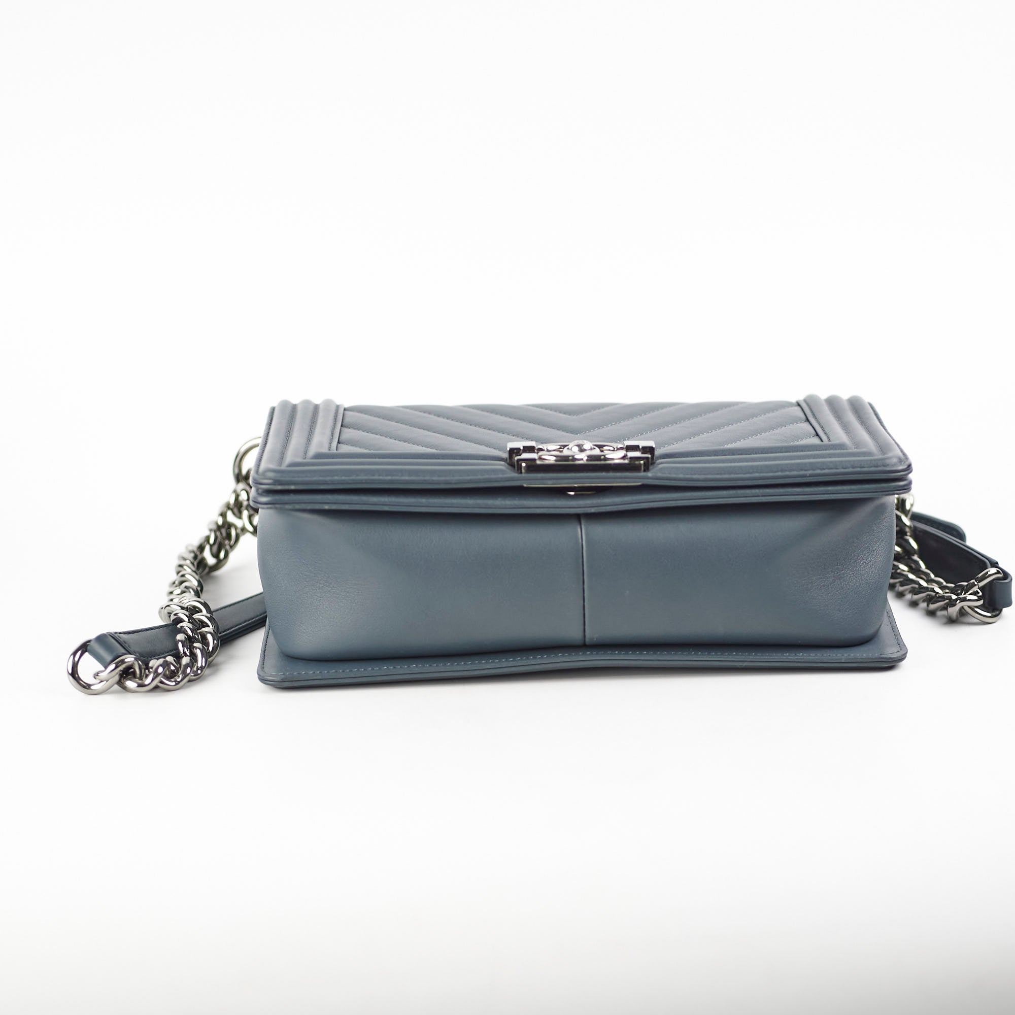 Chanel Old Medium Chevron Boy Bag in Grey - Luxury Designer Handbag for Women, Perfect for Parties & Evening Events