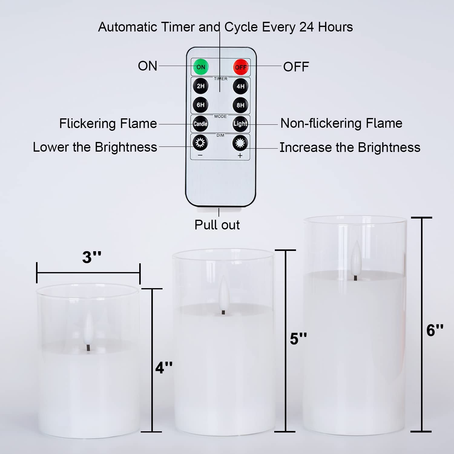 Amagic 3-Pack Flameless LED Candles with Timer & Remote - Battery Operated Clear Glass Pillar Candles, Pure White Wax - Perfect for Weddings, Home Decor, and Relaxation