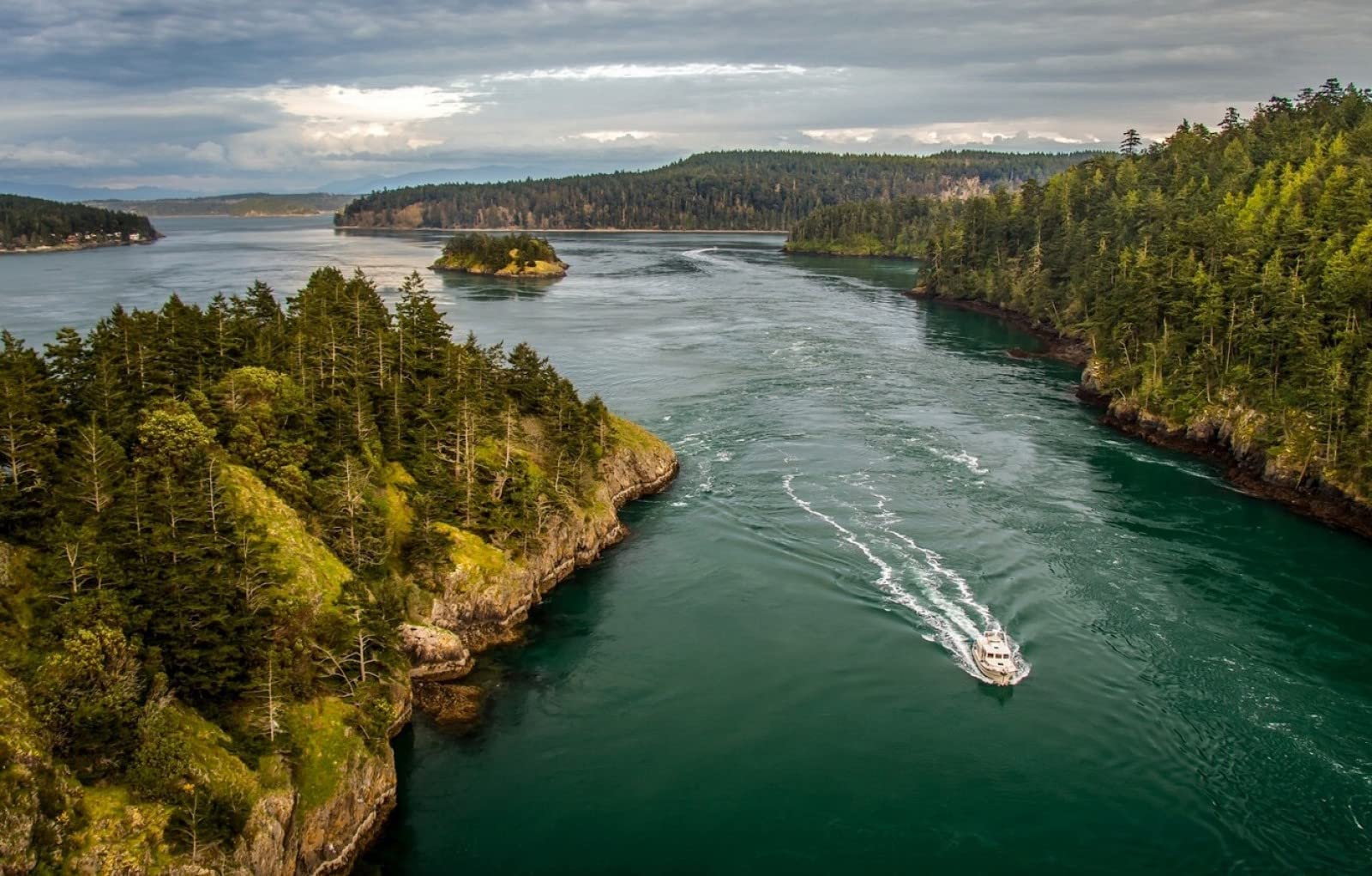 1000 Piece Jigsaw Puzzle - Natural Scenery of Whidbey Island, Puget Sound, Washington State with Forest, Boat & Island Views (38x26cm) | Perfect for Family Game Night, Stress Relief & Home Decor