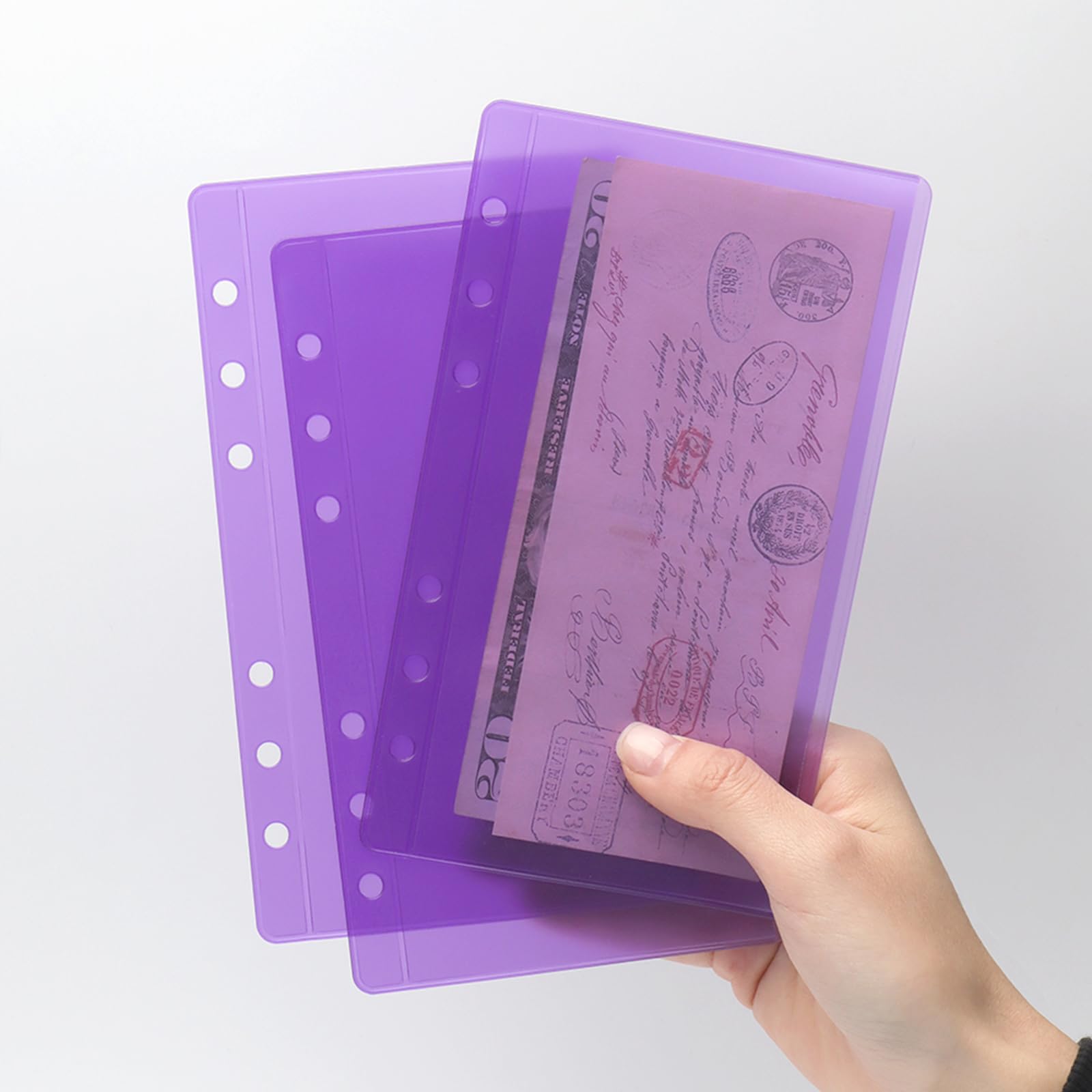 12 Pack Purple A6 Binder Pockets - PVC Sheet Protector Cash Envelopes for 6-Ring Planner, Budget Organizer Accessories | Perfect for Money Saving, Bill Organizing & Home Office Use