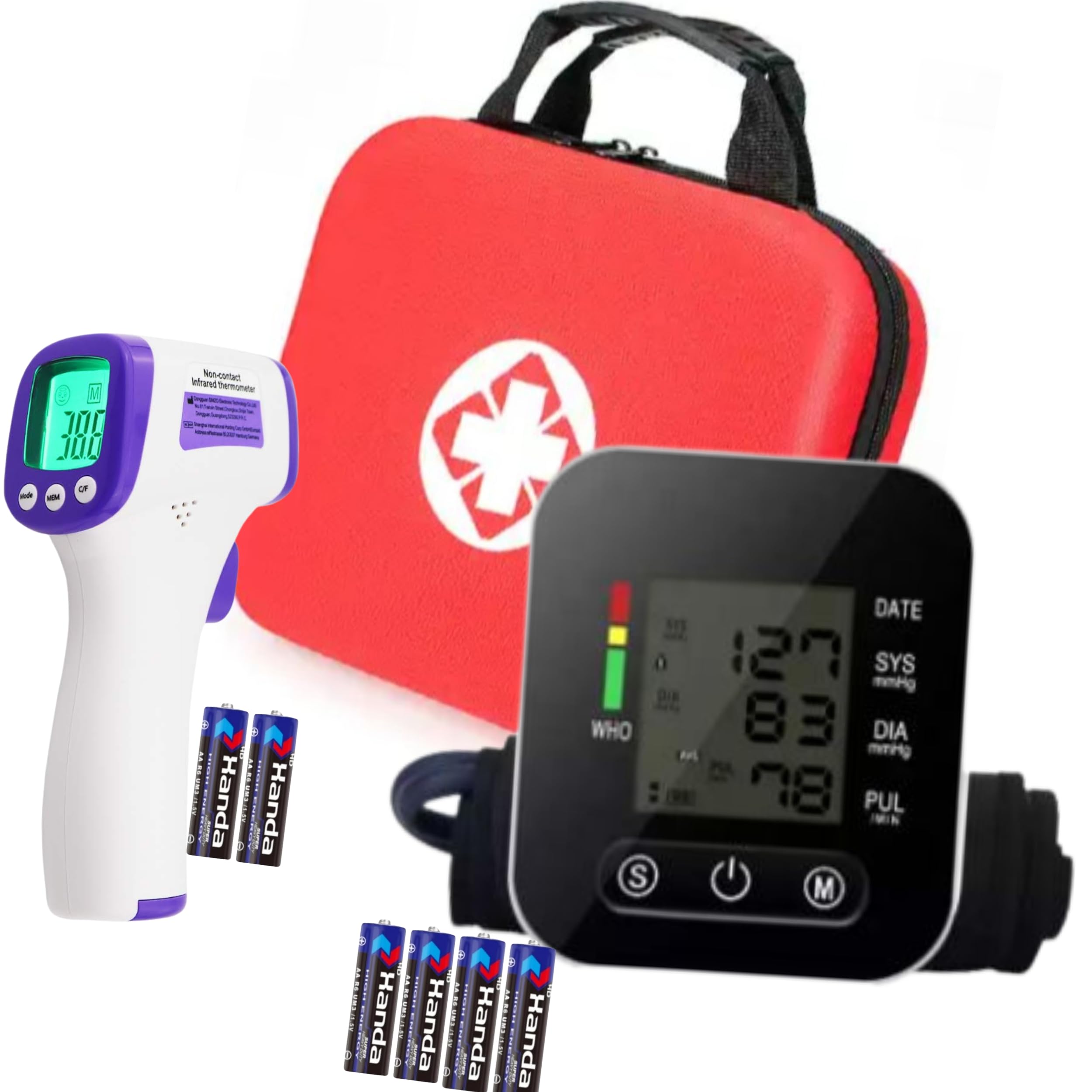 Home Health Kit: Upper Arm Blood Pressure Monitor, Non-Contact Forehead Thermometer, Hypertension & Fever Detection with Infrared Thermometer - Includes Storage Case & Batteries (Perfect for Family Health Monitoring & Emergency Medical Care)