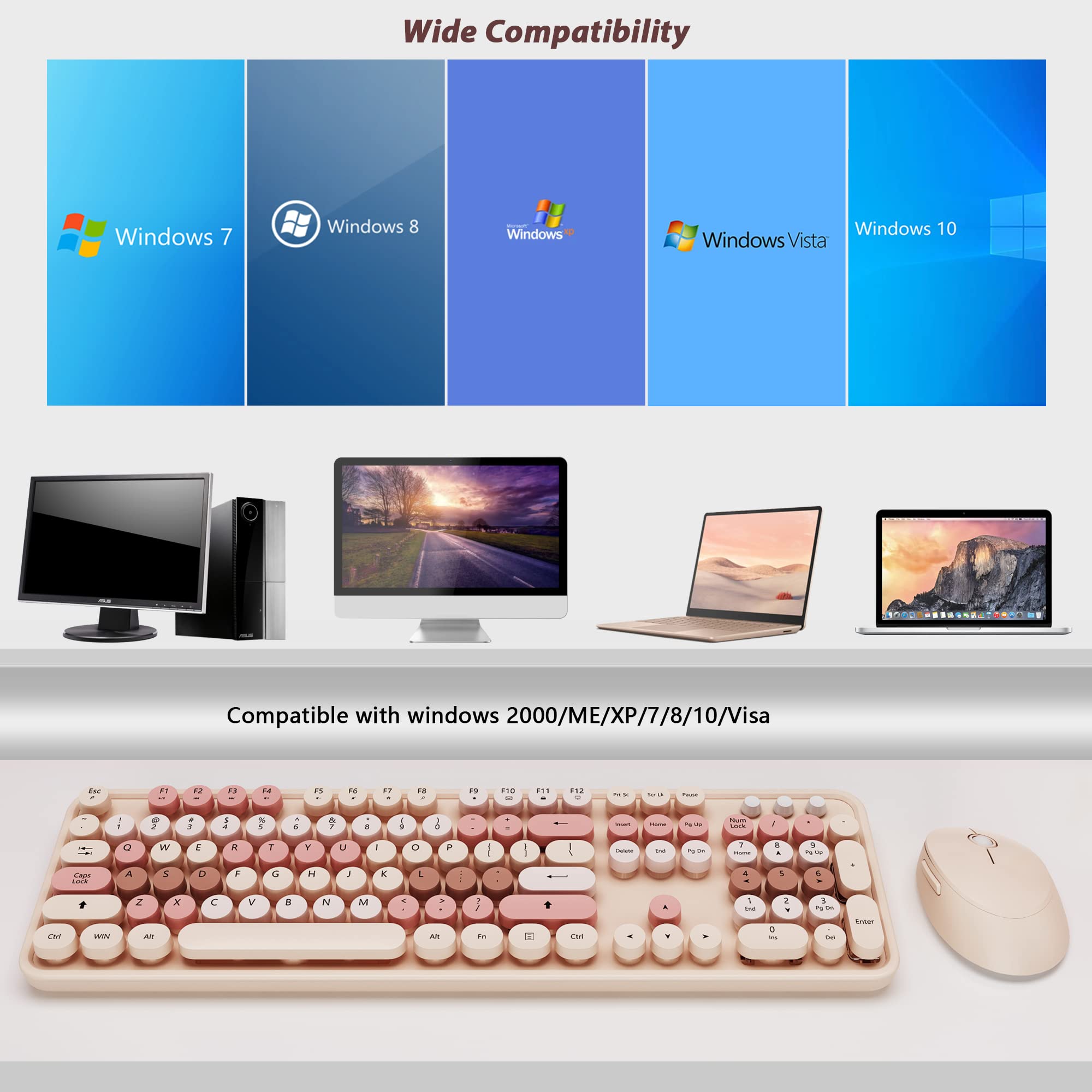 Wireless Keyboard and Mouse Combo - 2.4GHz Ergonomic 104-Key with Number Pad for Windows PC, Laptop, Desktop - Chocolate Color - Perfect for Office Work, Gaming & Home Computing