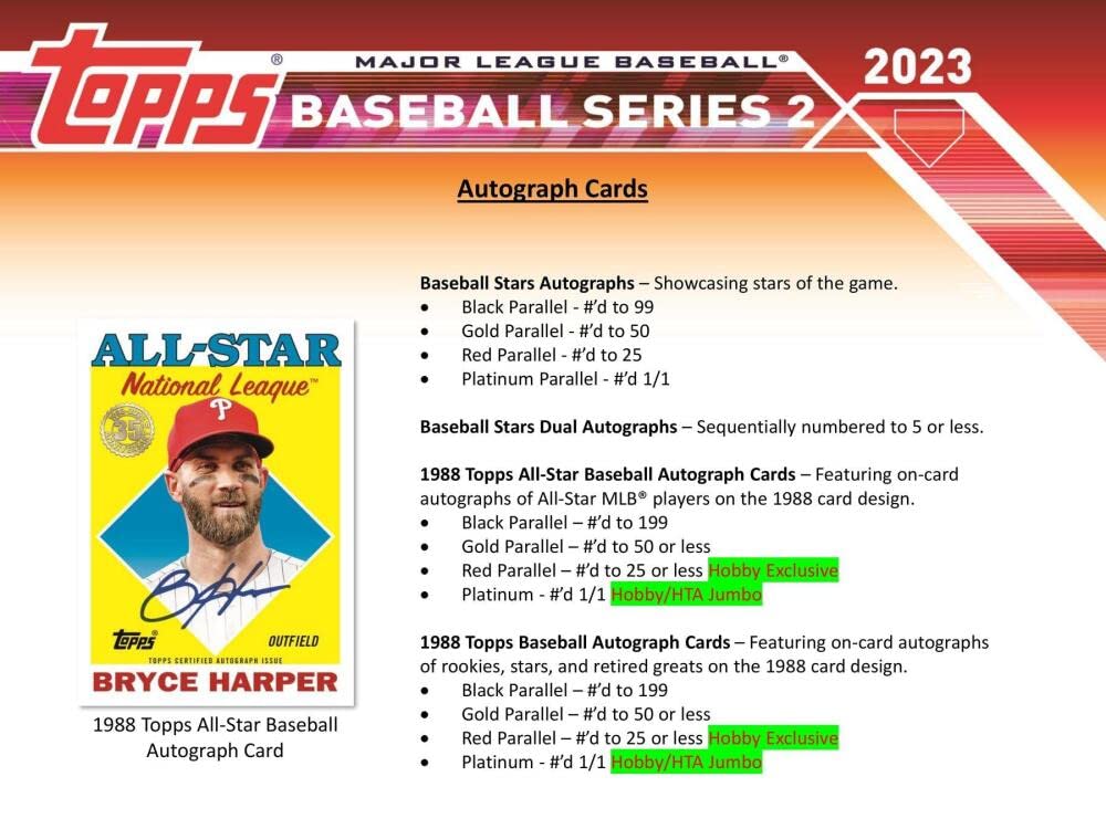 2023 Topps Series 2 Baseball Jumbo Box - 10 Packs/46 Cards with 1 Autograph, 2 Relics & 2 Silver Packs | MLB Trading Cards Collection for Collectors & Fans | Perfect for Sports Memorabilia Displays & Fantasy Baseball Enthusiasts