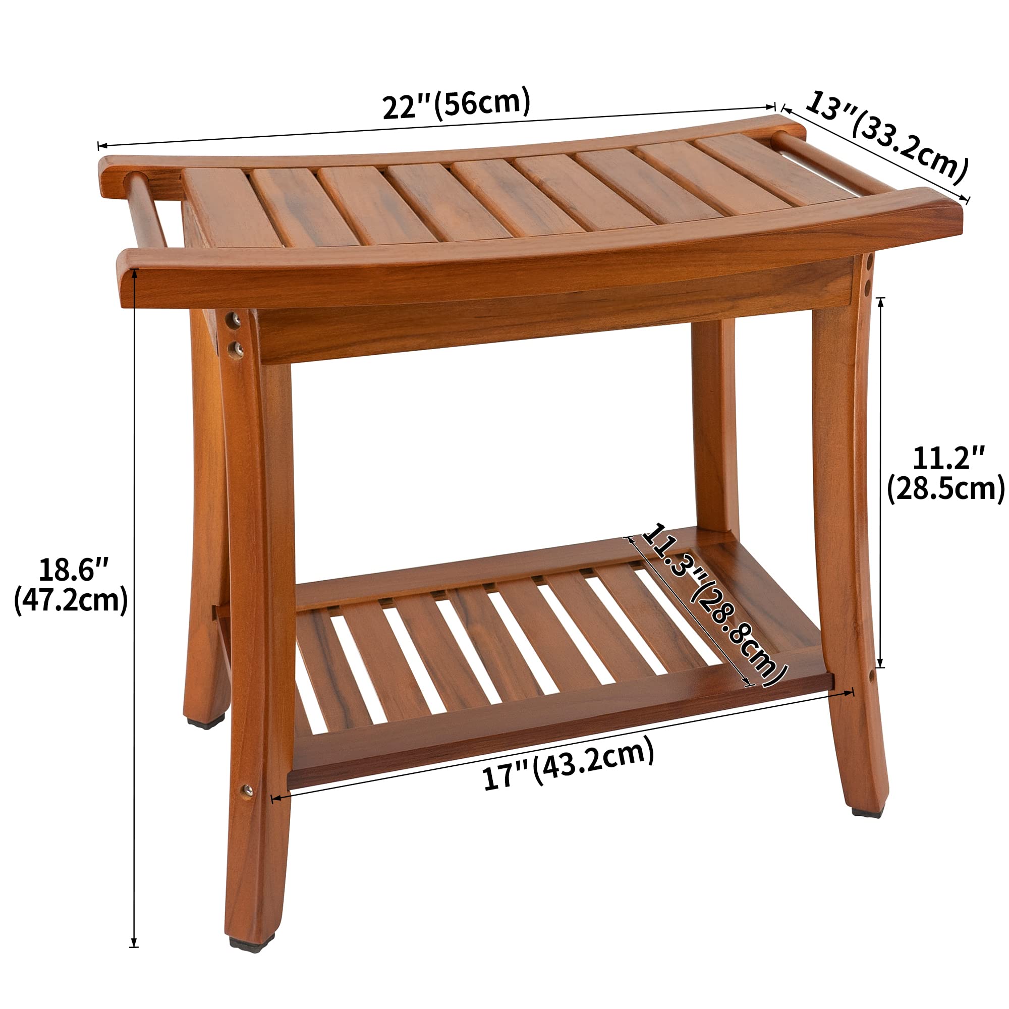 Premium Teak Shower Bench Seat with Large Bath Mat - Spa Quality Portable Bath Stool for Indoor & Outdoor Use - Perfect for Bathroom, Sauna, Poolside & Relaxation
