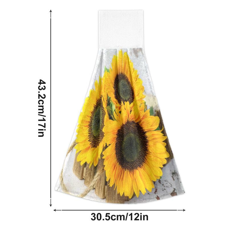 Sunflower Wooden Hanging Kitchen Towels - 2 Pack Absorbent Dish Cloths with Loops for Oven, Stove & Bathroom - Rustic Hand Towels for Summer Home Decor & Kitchen Use