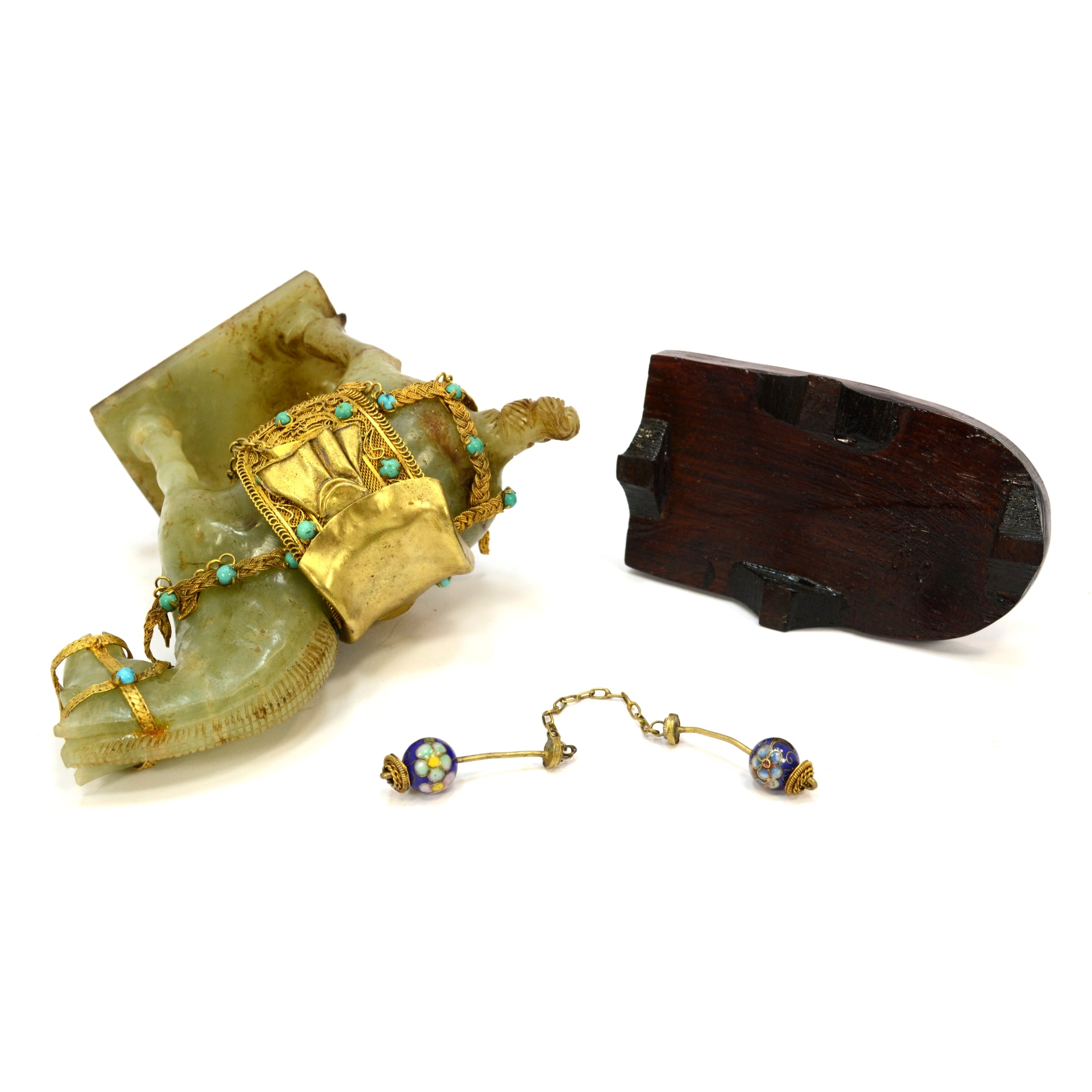 Antique Chinese Carved Jade Horse with Gold Gilt & Enamel Jeweled Saddle Bridle - Collectible Asian Artwork - Perfect for Home Decor, Gift Giving & Feng Shui Display