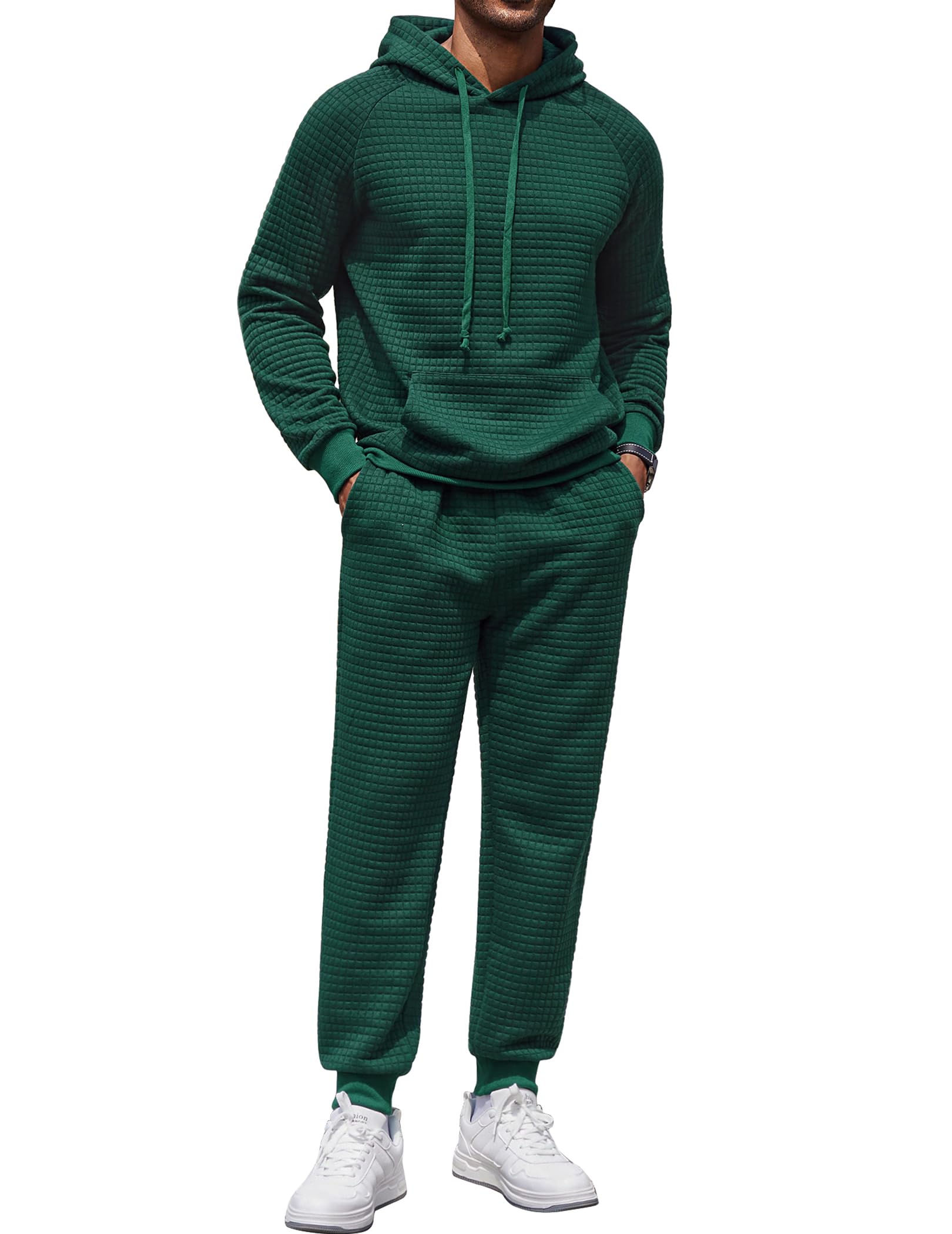COOFANDY Men's 2 Piece Waffle Hoodie & Jogger Sweatsuit Set - Athletic Tracksuit with Pockets for Running, Gym & Casual Wear