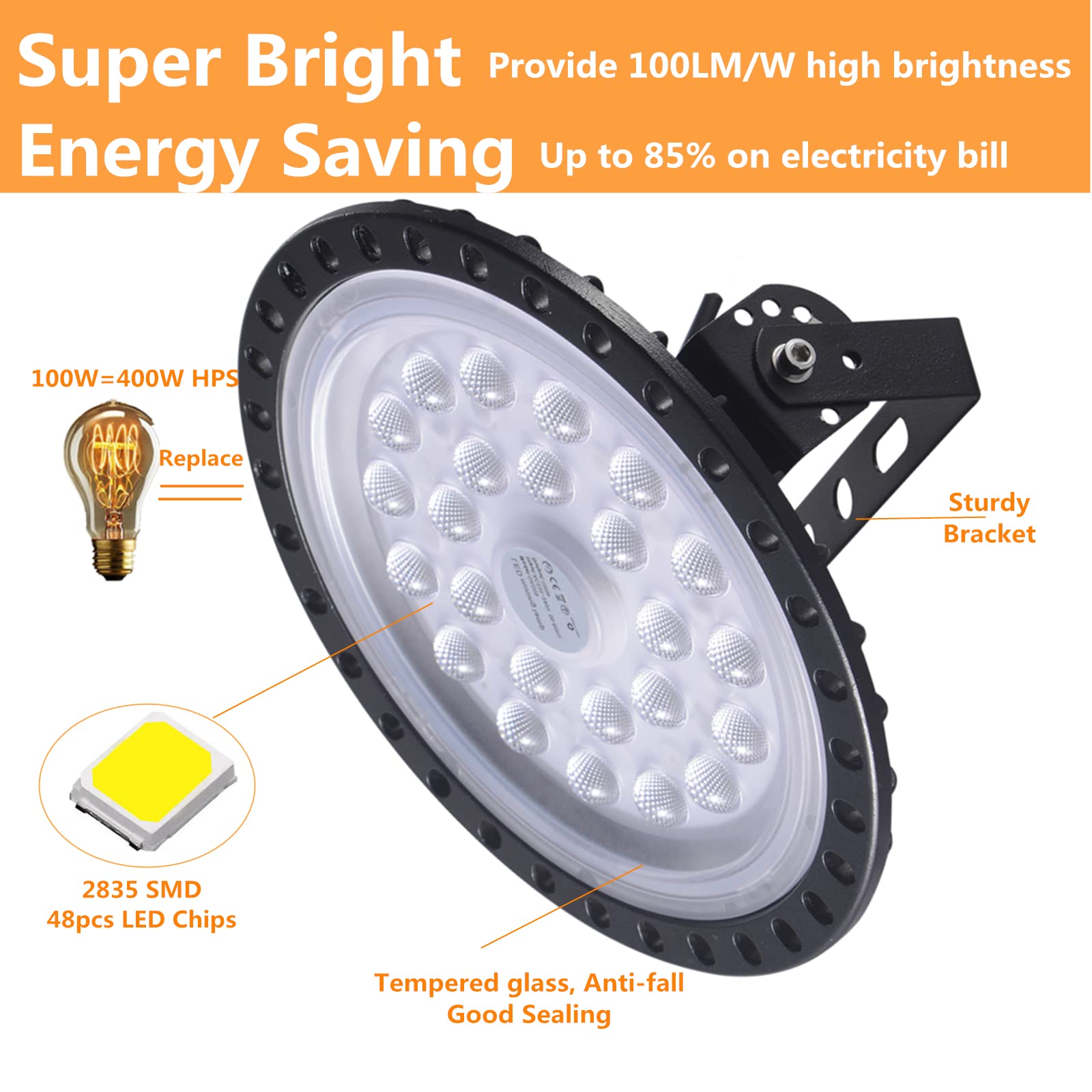 CHUNNUAN UFO LED High Bay Light 50W 5000LM 6500K Daylight - Super Bright Waterproof Industrial Lighting for Factory, Warehouse, Workshop - Energy Efficient & Durable LED Shop Light for Commercial & Industrial Use