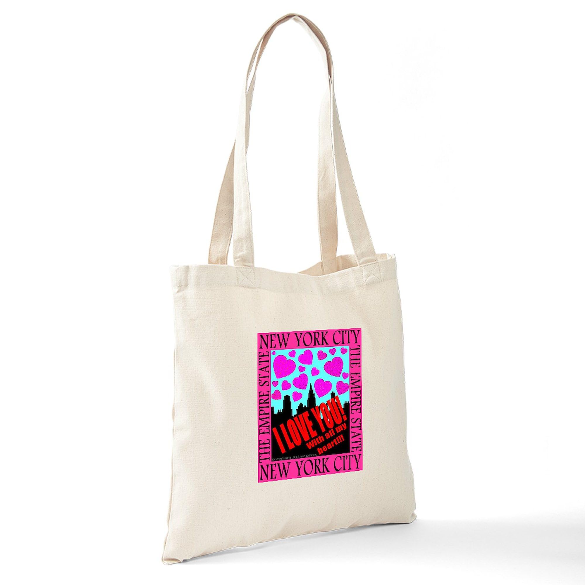 New York City I Love You Tote Bag - Natural Canvas Reusable Shopping Bag for Groceries, Beach & Travel | Eco-Friendly Cotton Tote with Long Handles