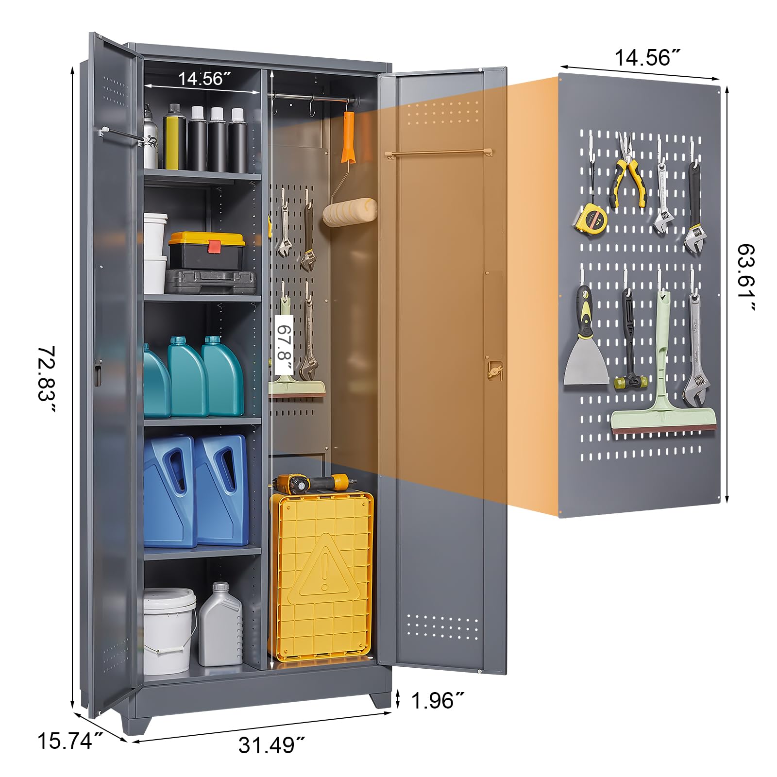 GREATMEET Heavy Duty Metal Storage Cabinet with Adjustable Shelves - Broom Closet Organizer for Cleaning Supplies, Bathroom & Garage Storage - Perfect for Home, Office, and Workshop Organization