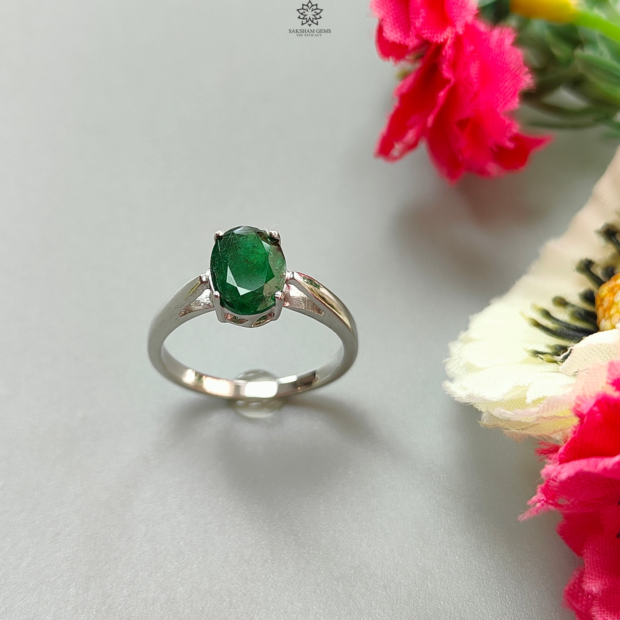 Natural Untreated Emerald Oval Faceted Cut 925 Sterling Silver Ring – 2.57gms Prong Set Jewelry for Women, Size 7.5 US | Elegant Gift for Anniversary, Birthday & Special Occasions