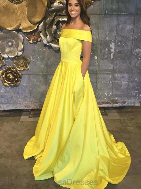 Elegant Off Shoulder Yellow Long Evening Prom Dress for Women - Perfect for Formal Parties, Homecoming, and Special Occasions | Style 12157