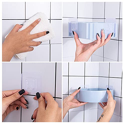 Wolpin Plastic Wall Shelves (2-Pack with 2 Soap Cases) - Round Corner Self-Adhesive Bathroom & Kitchen Storage Shelf - Multipurpose Wall Holder for Shower, Bathroom Organization - White - Perfect for Small Space Saving & Home Decor