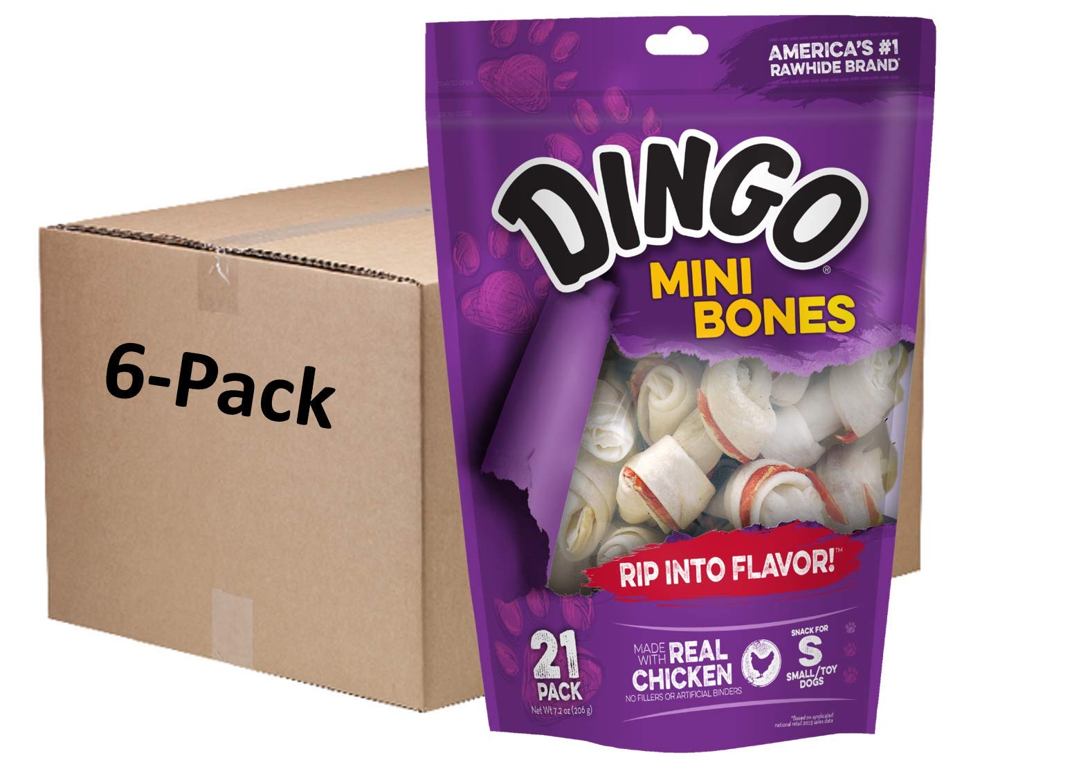Dingo Mini Bones Rawhide Dog Chews with Real Chicken - Healthy & Natural Dog Treats for Small & Medium Breeds - Perfect for Training, Teething & Dental Care