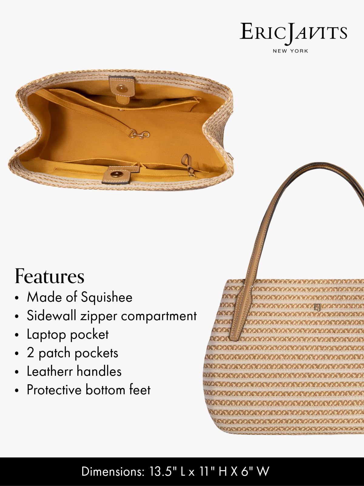 Eric Javits Squishee Isla Straw Tote Bag for Women - Lightweight Woven Summer Beach Purse - Stylish Handbag for Travel, Shopping & Outdoor Activities