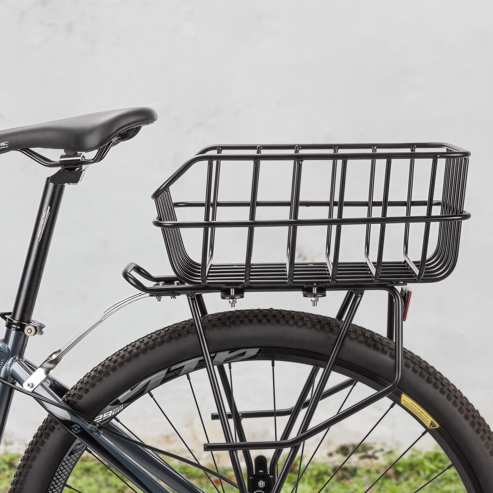 CXWXC Rear Bike Basket - Large Capacity Aluminum Bicycle Rear Cargo Basket with Waterproof Cover & Cargo Net - Rear Mount Bike Basket for Commuting, Grocery Shopping & Outdoor Adventures