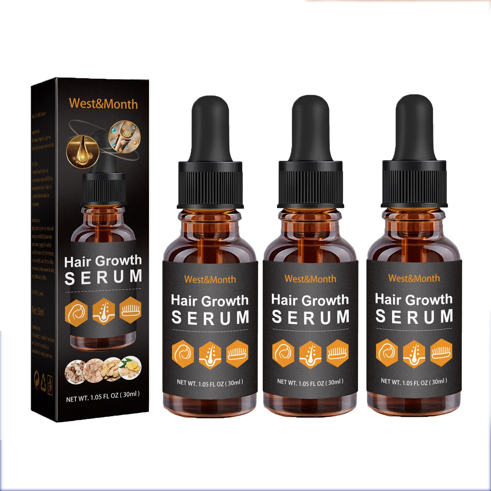 Natural Hair Growth Oil & Serum for Women - Strengthens, Repairs Damaged Hair & Reduces Hair Loss | Stimulates Healthy Hair Growth | 3-Pack Set for Daily Hair Care Routine at Home or Salon