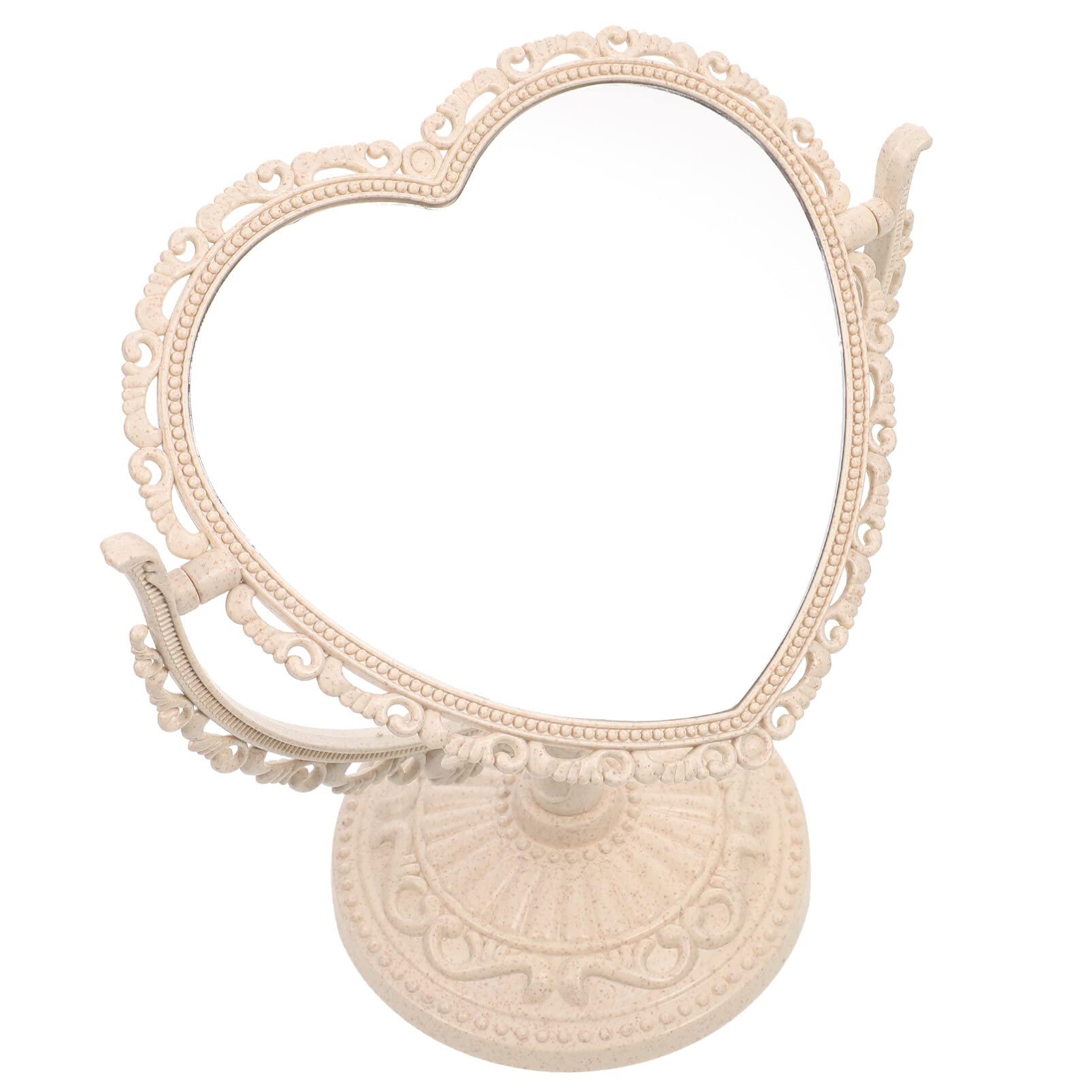 Beaupretty Heart Shaped Vanity Mirror - Double Sided 360° Rotating Makeup Mirror with Stand for Bathroom & Bedroom (Beige) | Perfect for Makeup Application, Skincare Routine, and Home Decor