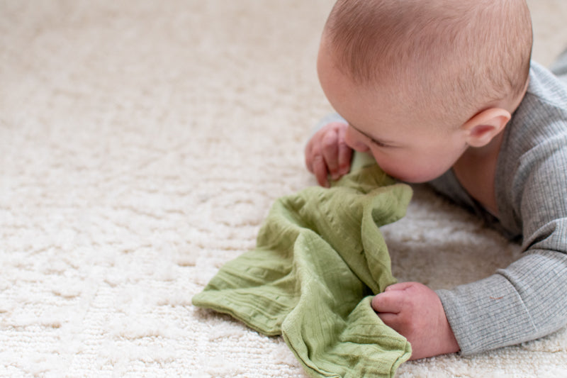 Tikiri Natural Rubber Crocodile Teether for Babies with Organic Sage Green Muslin Comforter - Soothing Teething Toy for Infants & Toddlers, Perfect for On-the-Go Comfort and Playtime