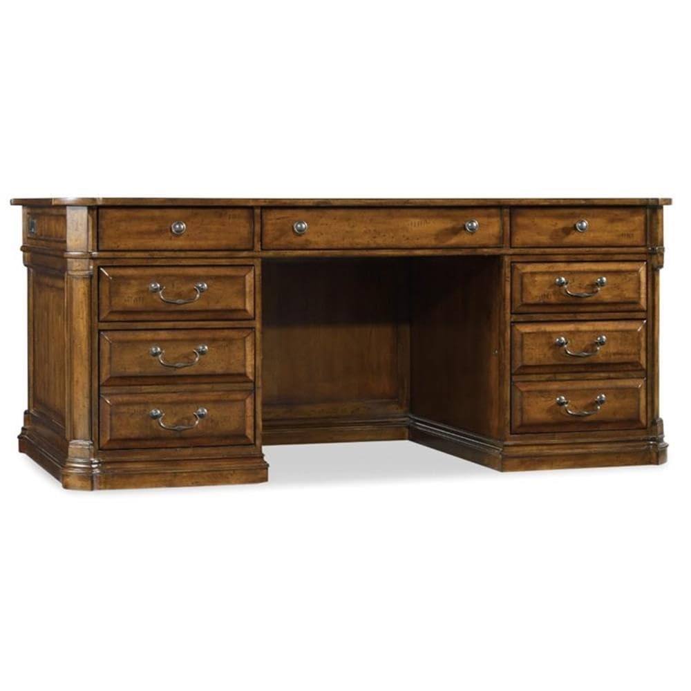 Hooker Furniture Tynecastle Executive Desk - Medium Brown Wood Grain Finish - Home Office & Workspace Solution for Professionals