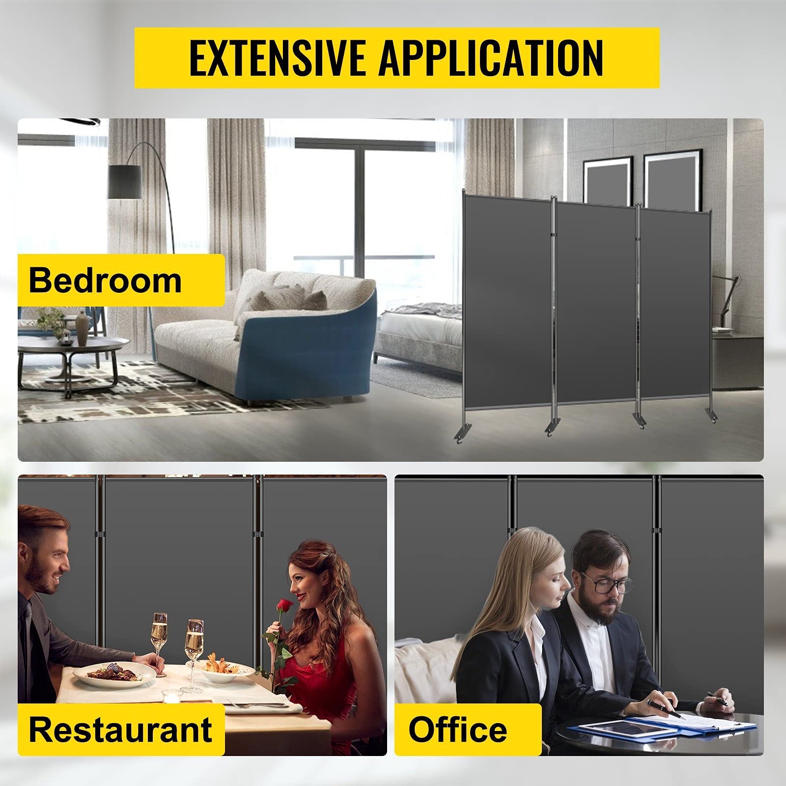 3-Panel Room Divider on Wheels - 102