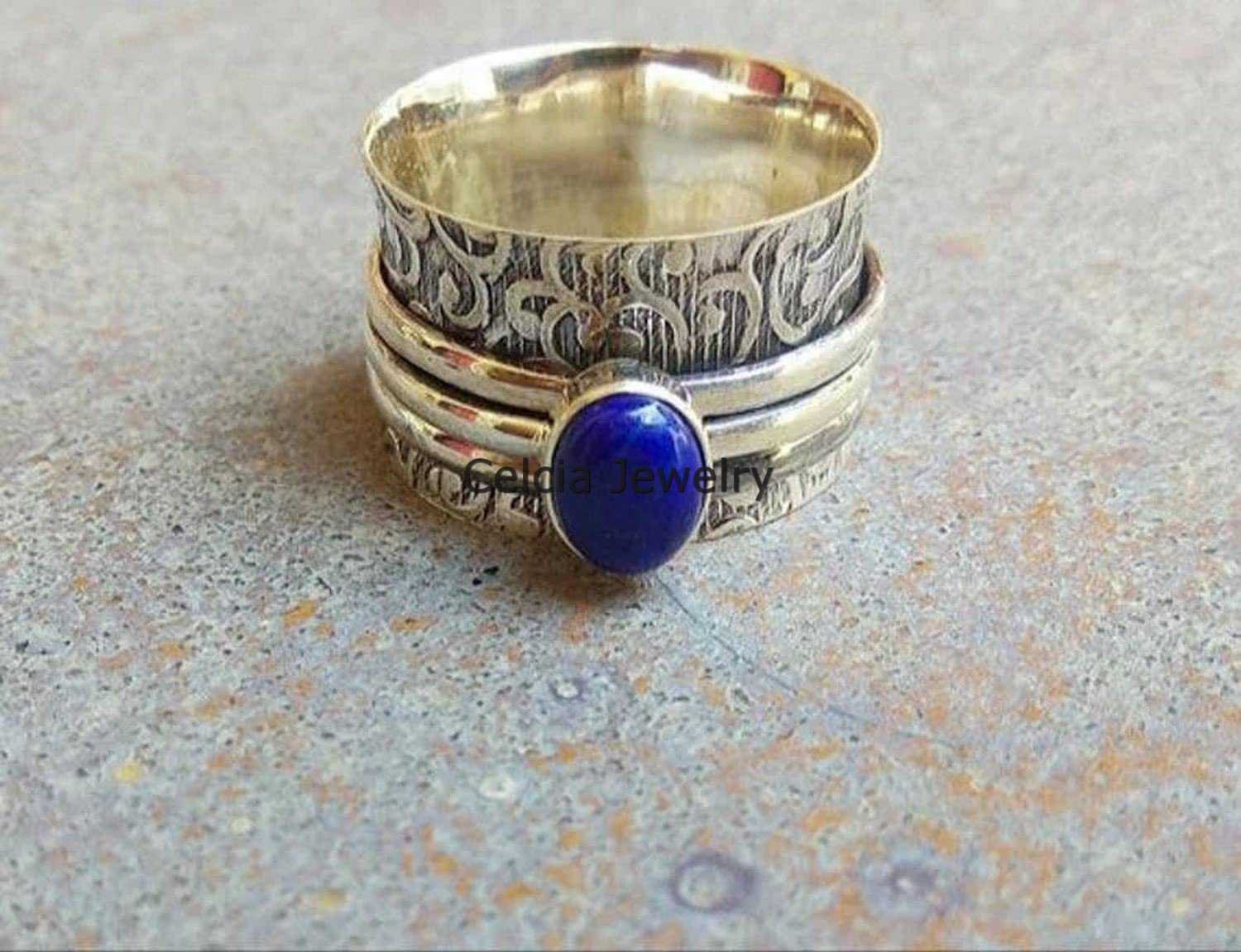 Natural Lapis Lazuli Meditation Spinner Ring for Anxiety Relief - Unisex Worry Fidget Ring for Stress & Focus - Boho Statement Jewelry - Perfect Mothers Day Gift & Mindfulness Accessory (Size 7) - Ideal for Meditation, Yoga, Office Stress Relief & Daily Wear