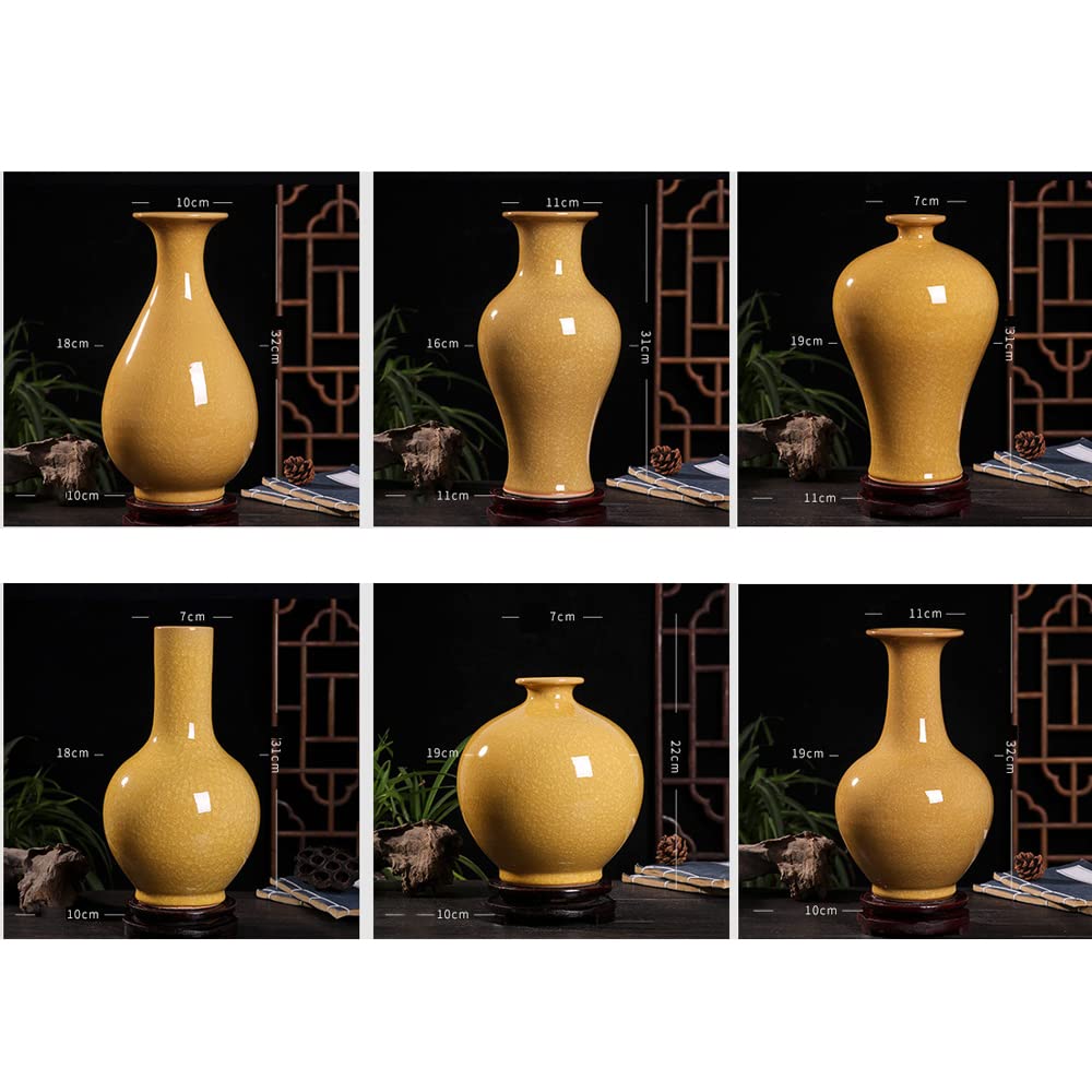 **Handmade Chinese Yellow Cracked Glazed Ceramic Vase - Jingdezhen Ice Crackle Porcelain, Traditional Decorative Vase for Home, Office & Gift Giving**    *Perfect for home decor, wedding centerpieces, office elegance, and unique gift ideas.*