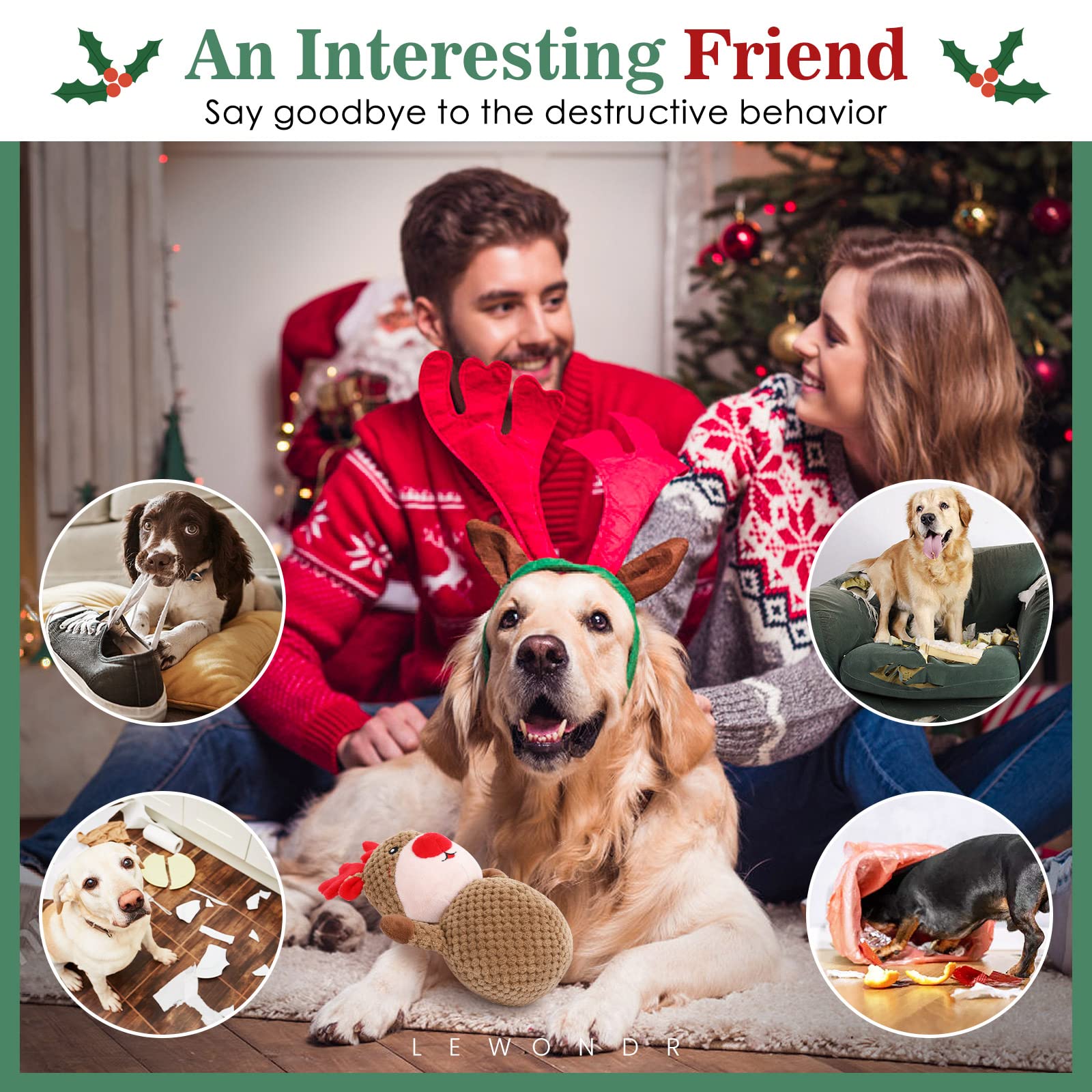 Christmas Plush Dog Squeaky Toys - Durable Chew-Resistant Deer Puppy Toys for Small & Medium Dogs | Interactive Training Toy with Cute Soft Design | Perfect Holiday Gift for Pets | Great for Playtime, Training & Christmas Decor