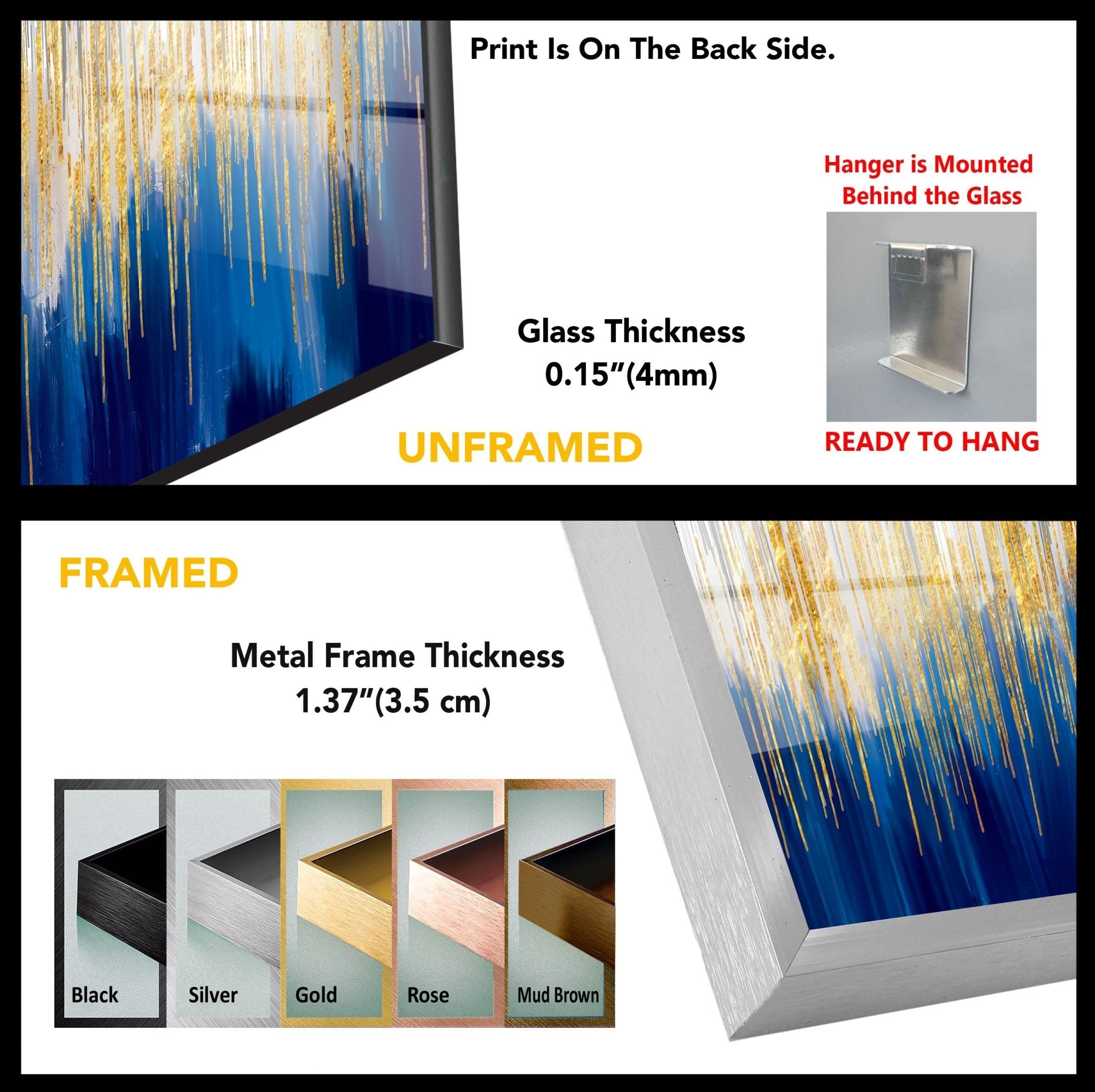 Abstract Gold Accent Glass Art - Elegant Home Decor for Living Room, Office & Gift Giving