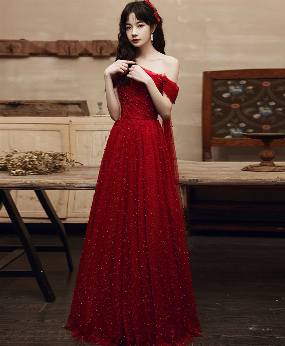 Elegant Burgundy One Shoulder Long Prom Dress for Women - Formal Evening Gown for Graduation, Homecoming & Special Occasions
