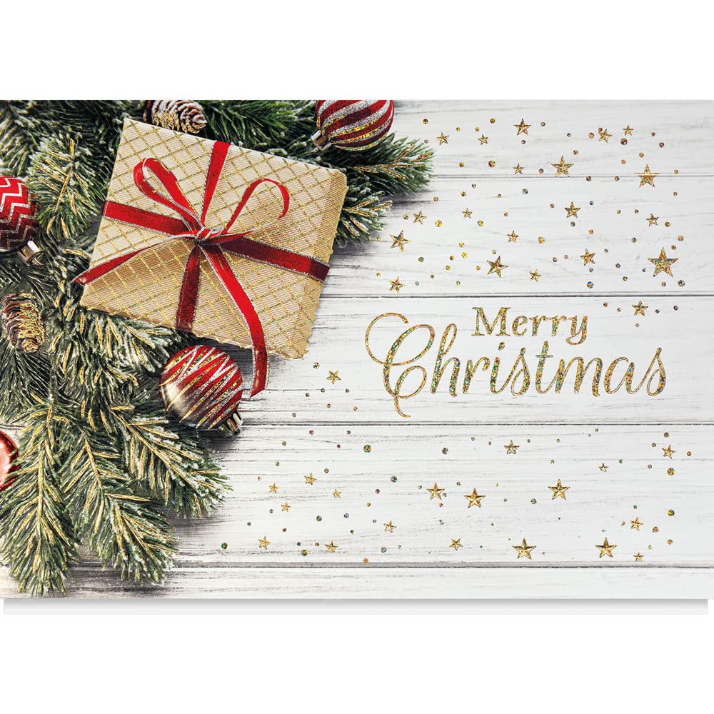 25 Personalized Christmas Greeting Cards with Foil-Lined Envelopes - Elegant Red Ribbon Gift for Business Clients & Holiday Parties - Perfect for Corporate Gifting, Family Holiday Cards & Christmas Party Favors