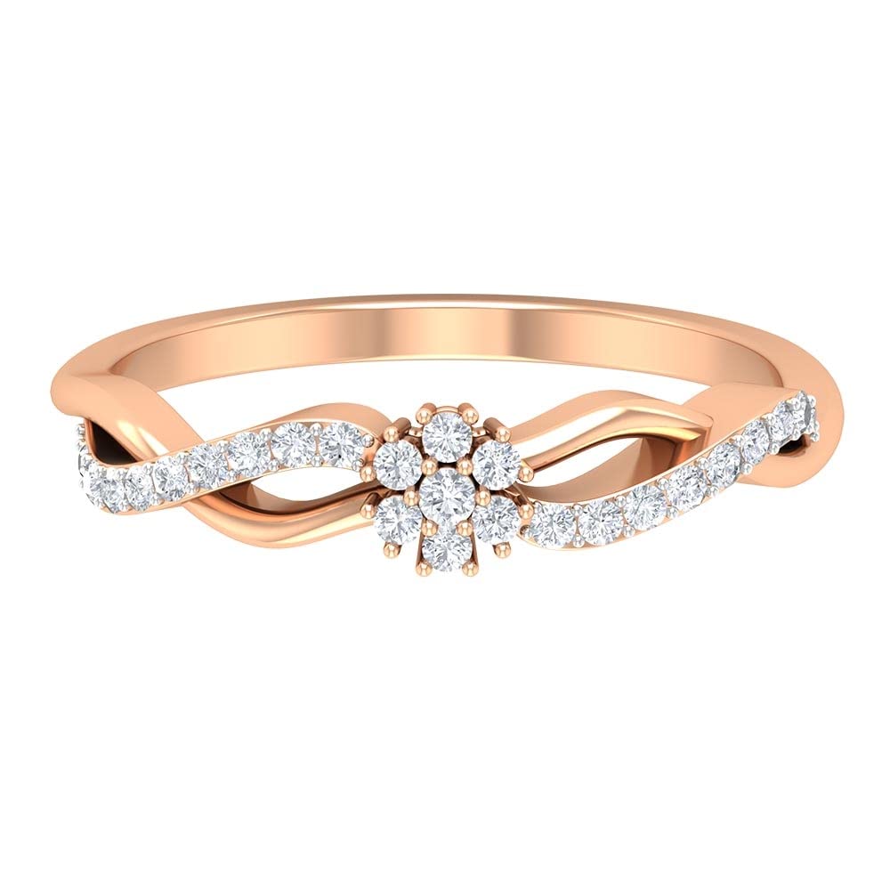 1/2 CT Natural Diamond & 14K Solid Gold Braided Promise Ring for Women - April Birthstone, Elegant Flower Design for Engagement, Anniversary & Special Occasions