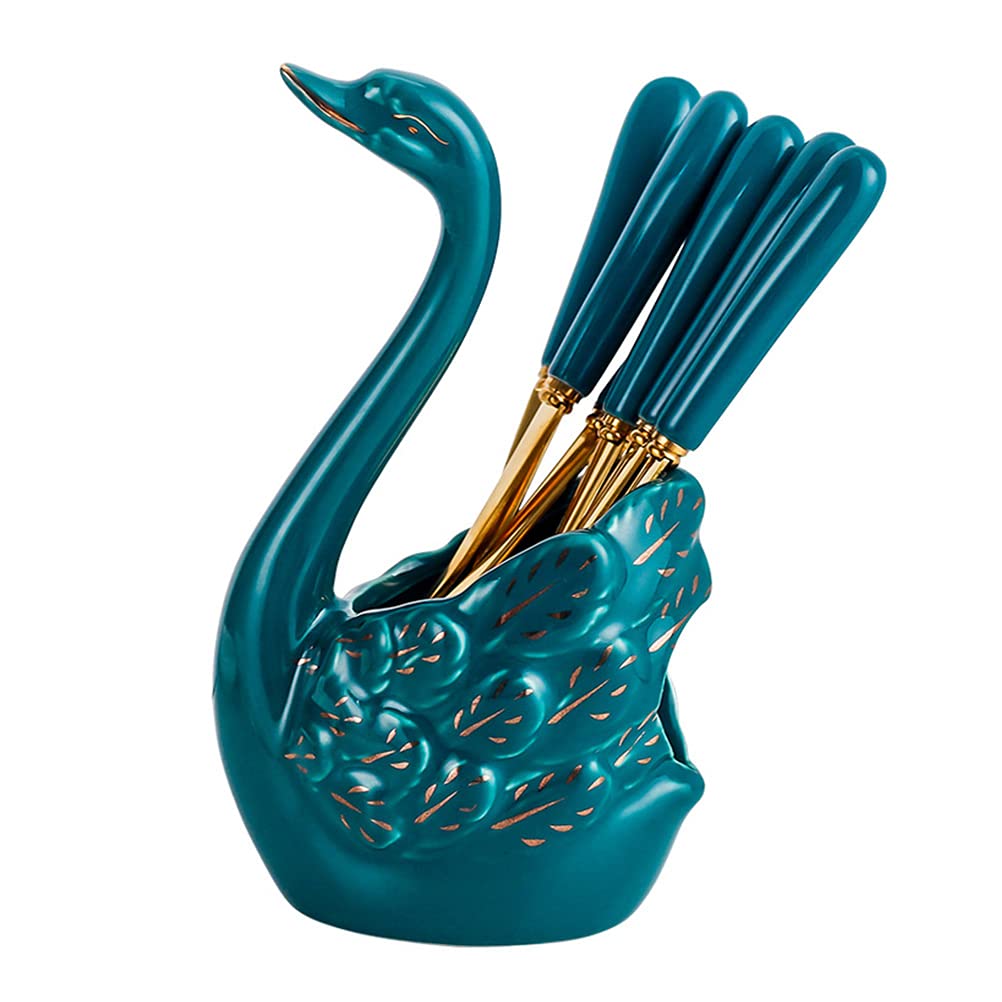 Elegant Ceramic Swan Fruit Fork Holder Set - Home & Restaurant Decor for Kitchen, Dining Room, Wall Display | Perfect for Parties, Weddings, and Table Setting