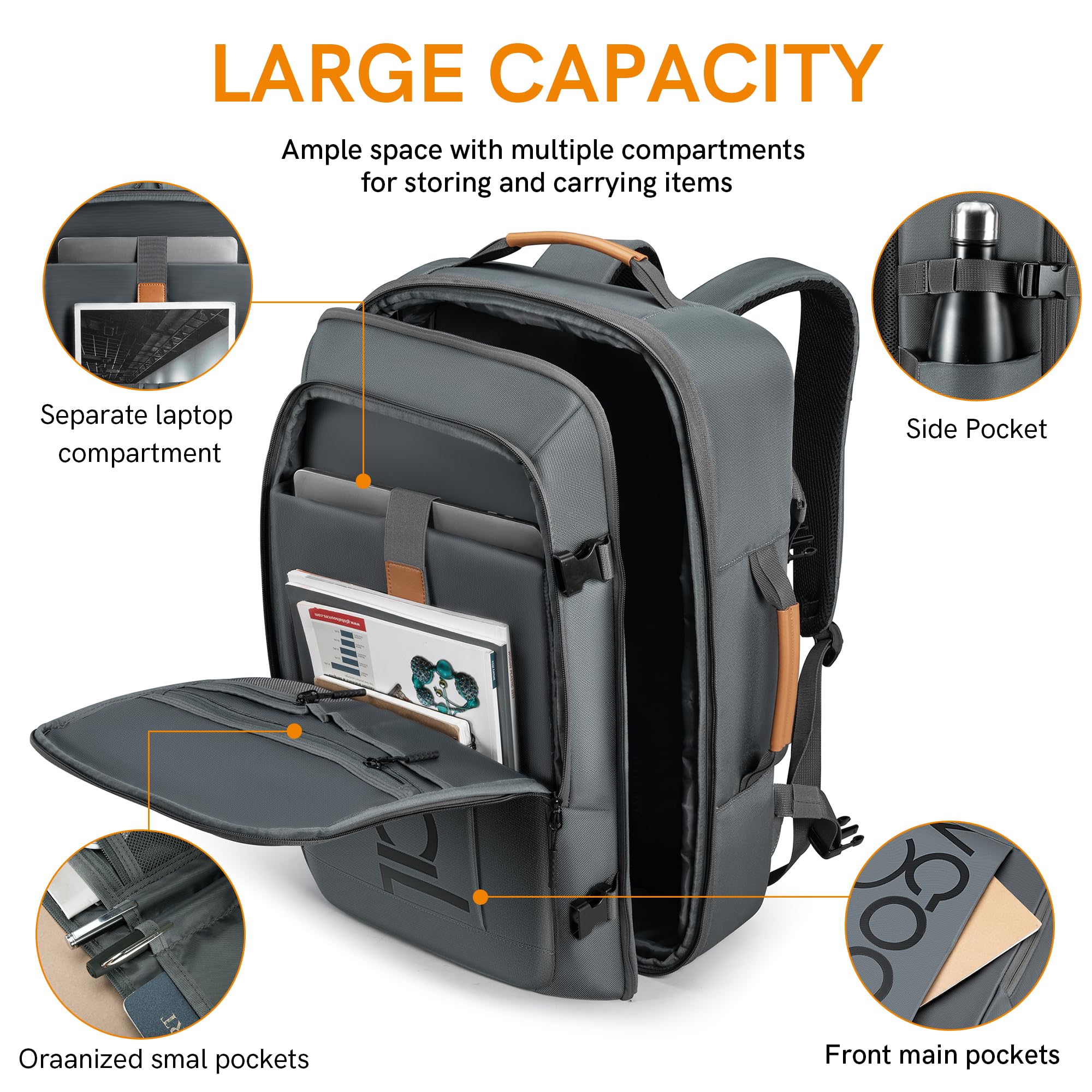 VGOAL 40L Expandable Travel Backpack for Women & Men - Flight Approved Carry On Backpack with 4 Packing Cubes - Perfect for Weekend Trips, Business Travel & Outdoor Adventures