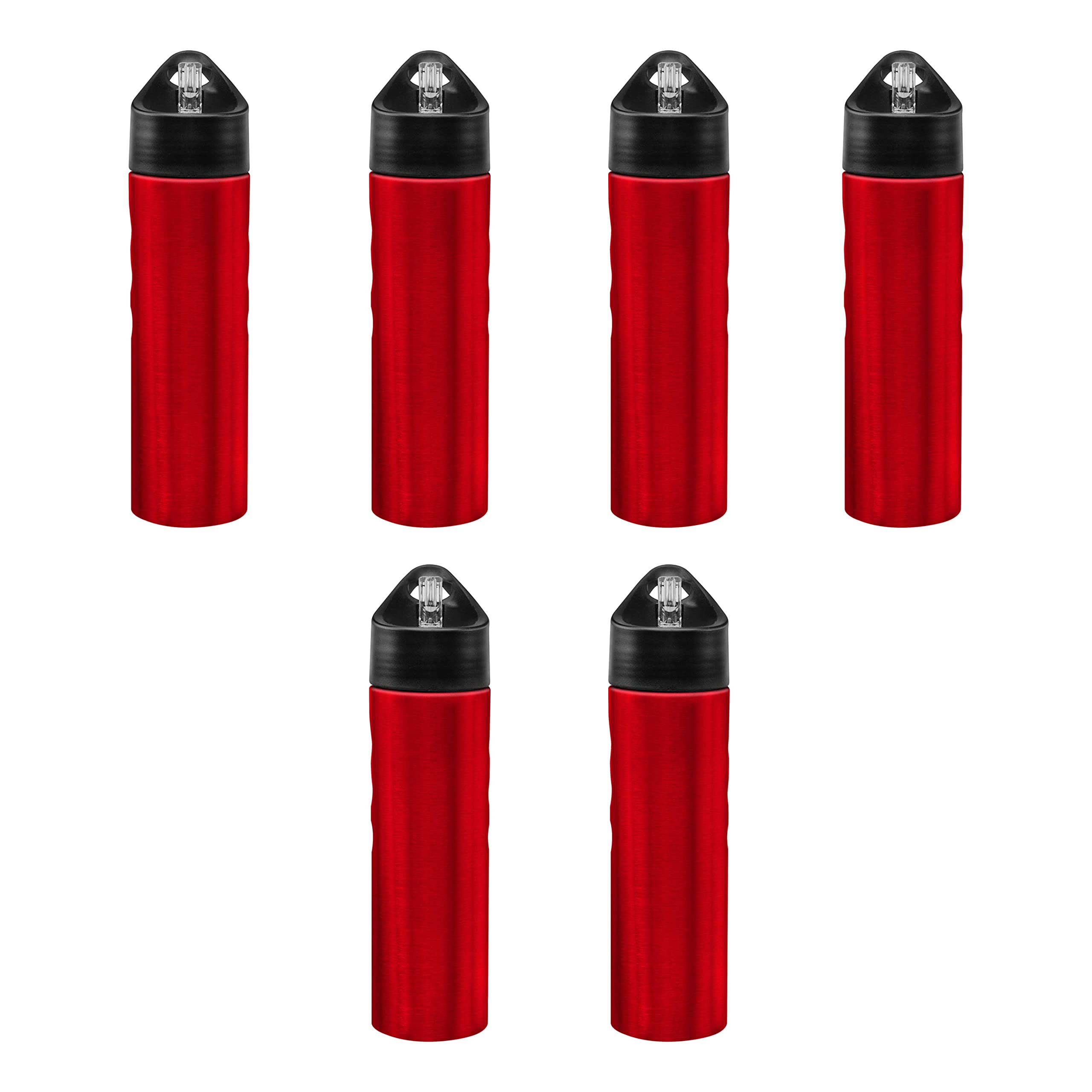 25 oz Slim Stainless Steel Water Bottles 6-Pack - Reusable Insulated Gym & Sports Bottles Bulk Set in Red - Perfect for Workouts, Hiking, Travel & Everyday Hydration