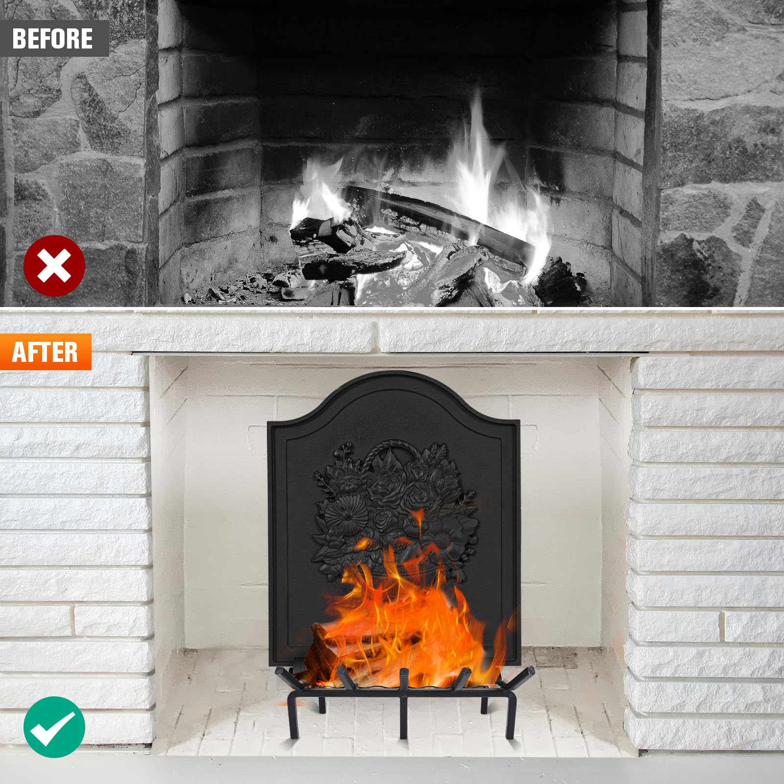 Cast Iron Fireback with Feet - 20
