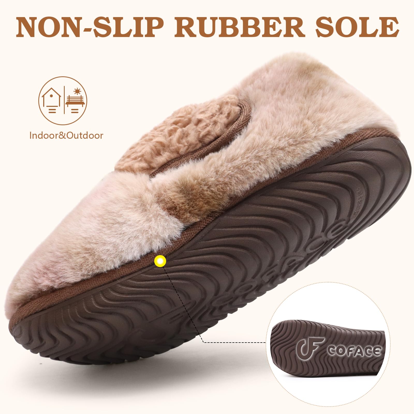 COFACE Women's Memory Foam House Slippers - Soft Fluffy Indoor/Outdoor Slippers for Women - Perfect for Home, Office, and Travel Comfort