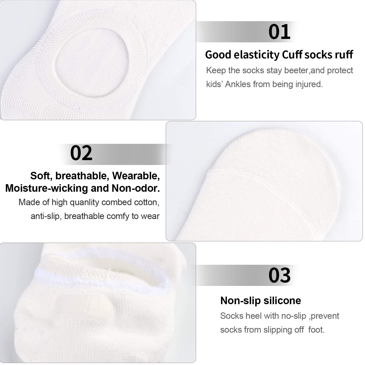 Auranso 10-Pack No Show Socks for Girls, Toddlers & Boys - Anti-Slip Low Cut Invisible Socks for School, Sports & Everyday Wear