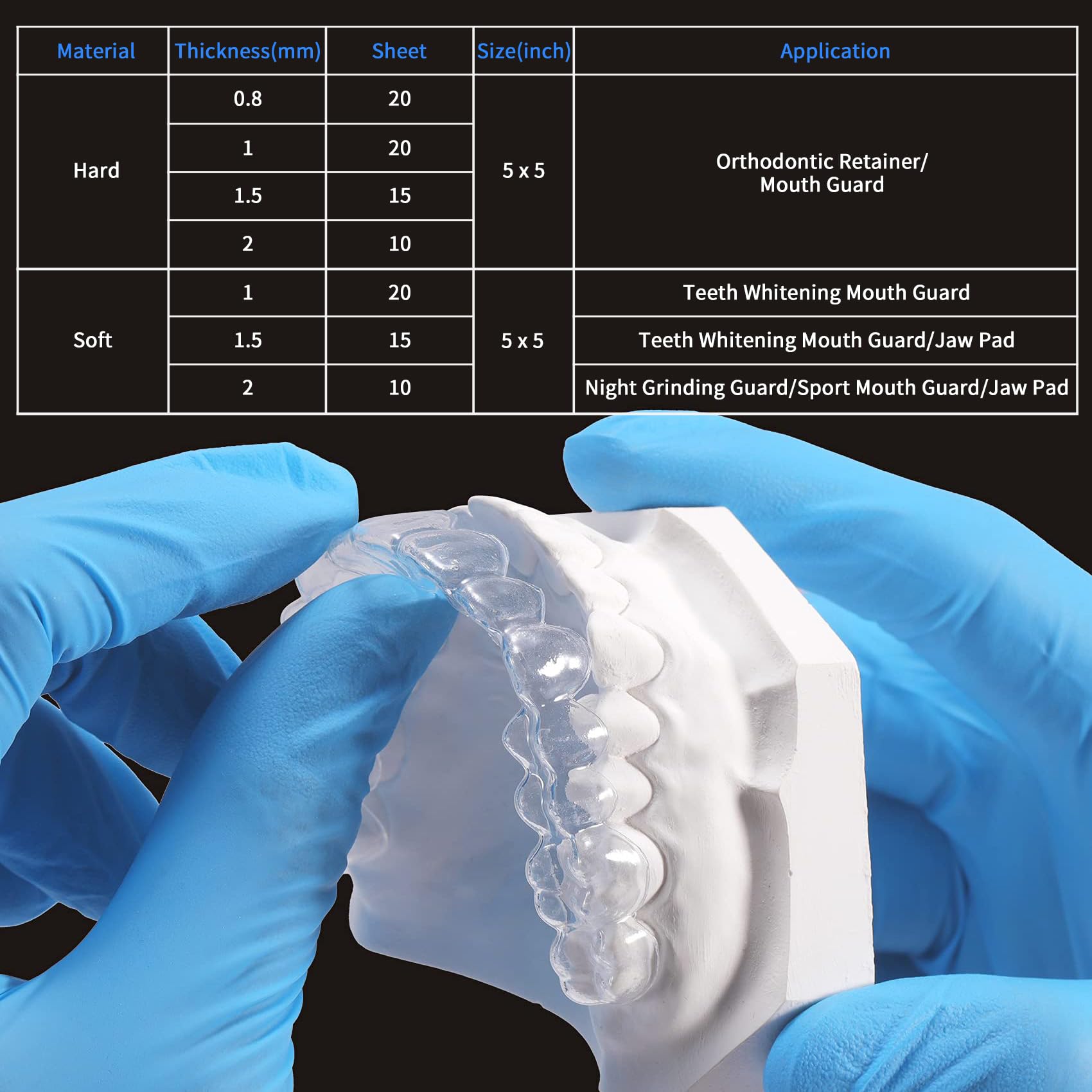 **Annhua 20Pcs Dental Splint Material - 1.0MM Hard Dental Vacuum Forming Sheets, Bubble-Free Thermoforming Sheets for Dental Splints & Night Guards (5