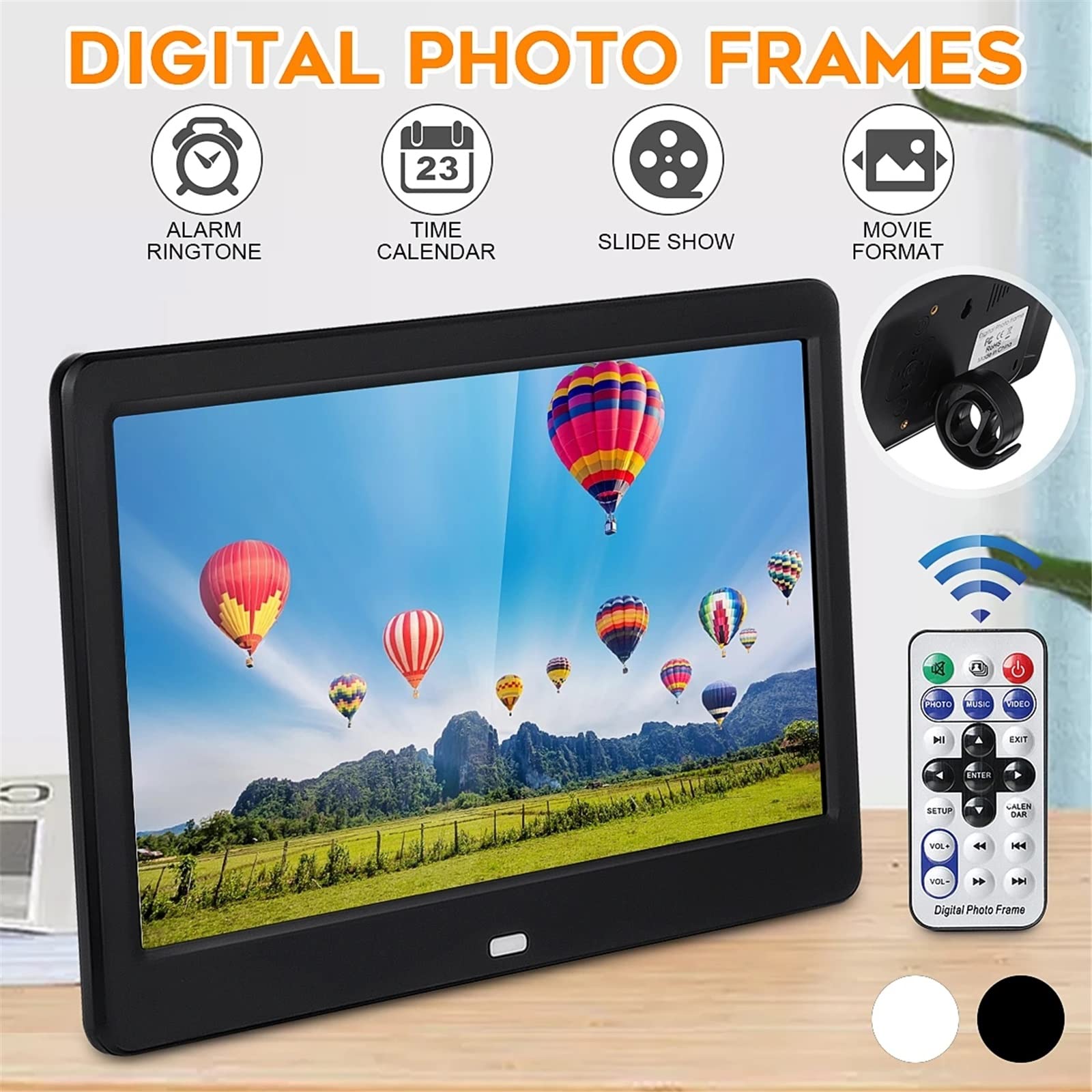10 Inch Digital Picture Frame - HD 1024x600 Electronic Photo Display with Time, Calendar & Music Player - Perfect for Home, Office & Gifts (Black)