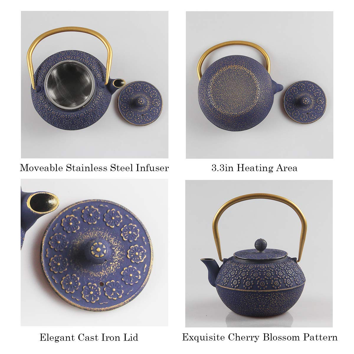 Premium Japanese Cast Iron Teapot with Enamel Coating & Stainless Steel Infuser - 33.8oz Stovetop Safe Tea Kettle for Loose Leaf Tea - Perfect for Home, Office & Traditional Tea Ceremonies