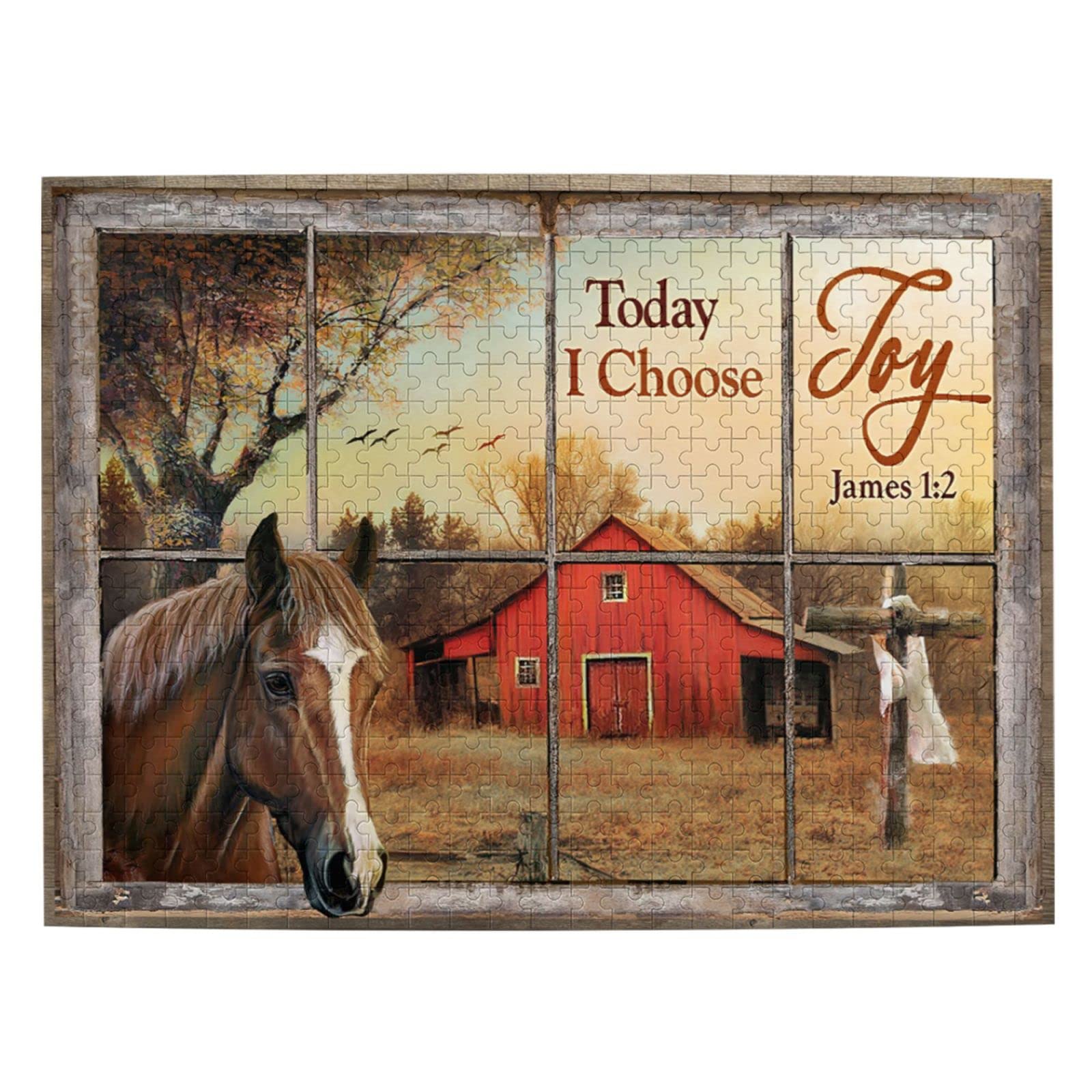 500-Piece Wooden Jigsaw Puzzle for Adults & Teens - Horse Sunset Red House 'Today I Choose Joy' Inspirational Puzzle | Home Decor, Wall Art, Family Game Night, Stress Relief & Thoughtful Gift Idea