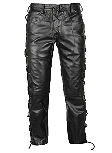 Grain Leather Black Pants Full Side Laces