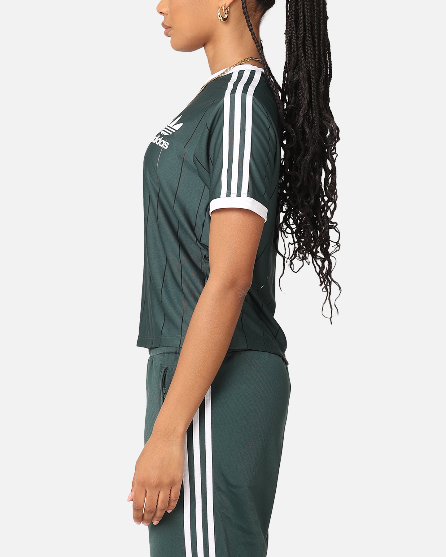 Adidas Women's 3 Stripes Pinstripe T-Shirt - Mineral Green Athletic Top for Running, Gym & Casual Wear