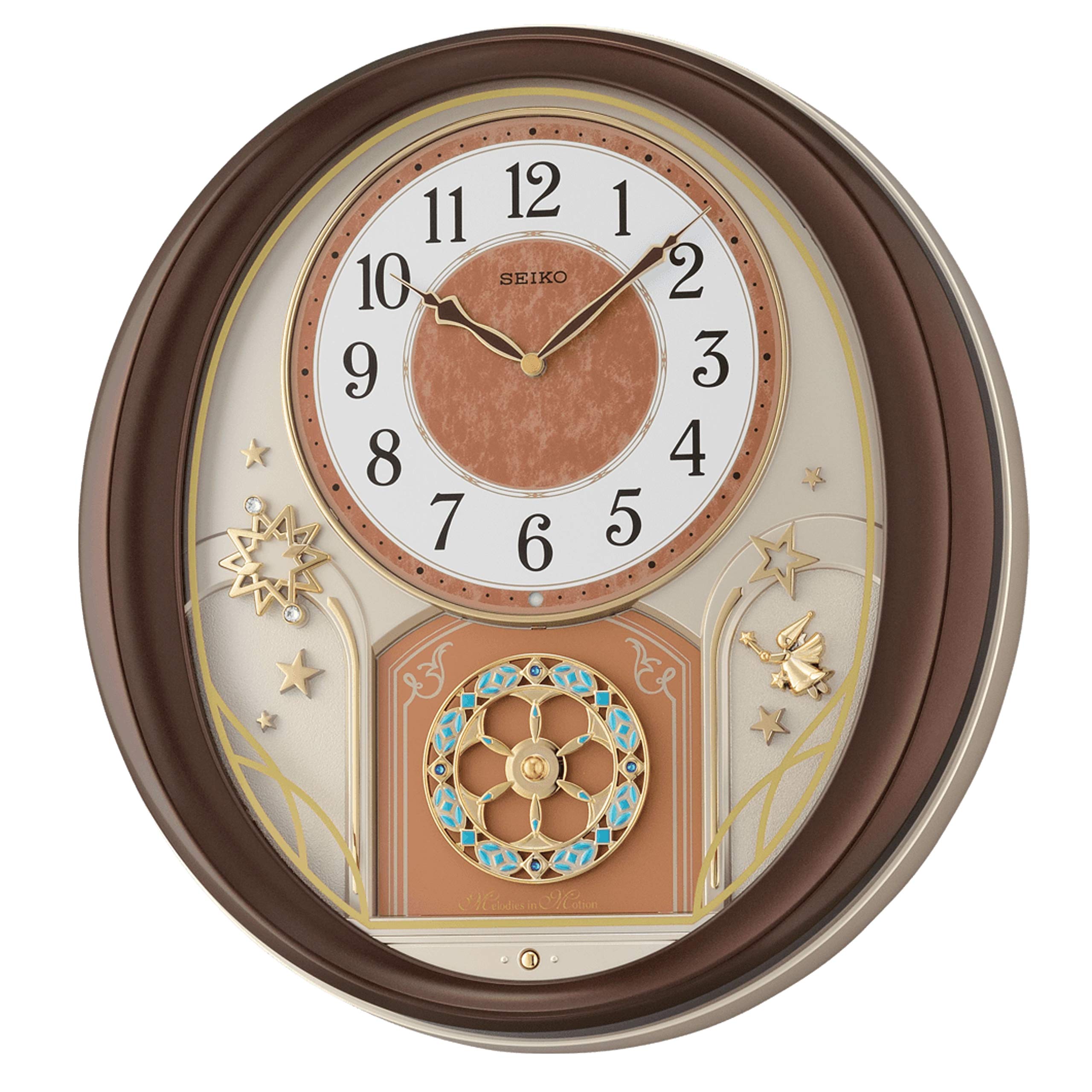 Seiko Melodies in Motion Wall Clock - Warm Summer Night Design | Battery Operated Musical Clock for Living Room, Bedroom & Office Decor