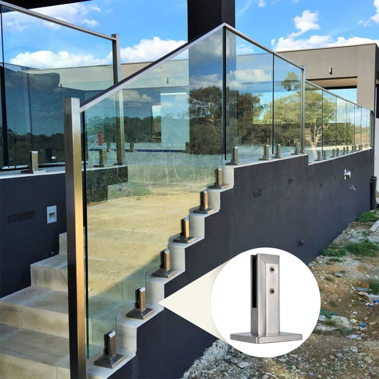 304 Stainless Steel Adjustable Glass Fence Clamps - 10 Pack (200mm) for Tempered & Laminated Glass - Balcony, Garden, Deck Handrail & Pool Fence Installation - Durable Outdoor & Indoor Use